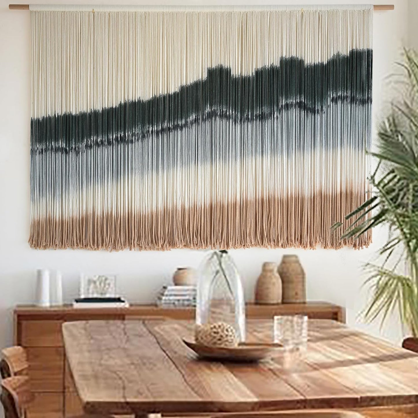 IOWER Large Macrame Wall Hanging Dip Dye Craftsmanship Fiber Yarn Wall Art Boho Wall Decor Home Decor 57''W x 35''L