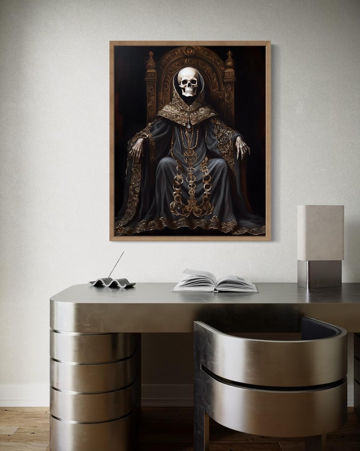 Skull King Poster Art Print, Halloween Scary Vintage Wall Art Academia Spooky Painting Decoration for Horror Prints, Gothic Posters Bedroom Decor 89 (Skull King 1, 8 x 10 inches, Wood Frame)