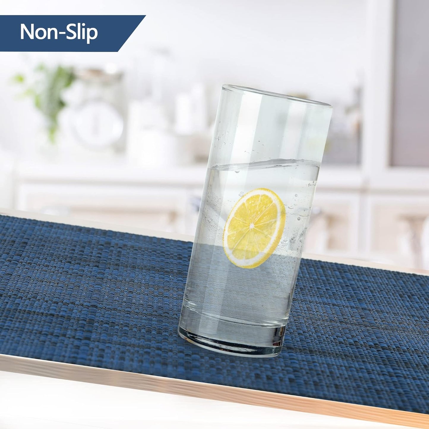 Navy Blue Placemats Set of 6 - Easy Clean Washable Vinyl Placemats - Wipeable Heat Resistant Table Mats for Dining Table - 17x12 Inch (Navy Blue, 6)