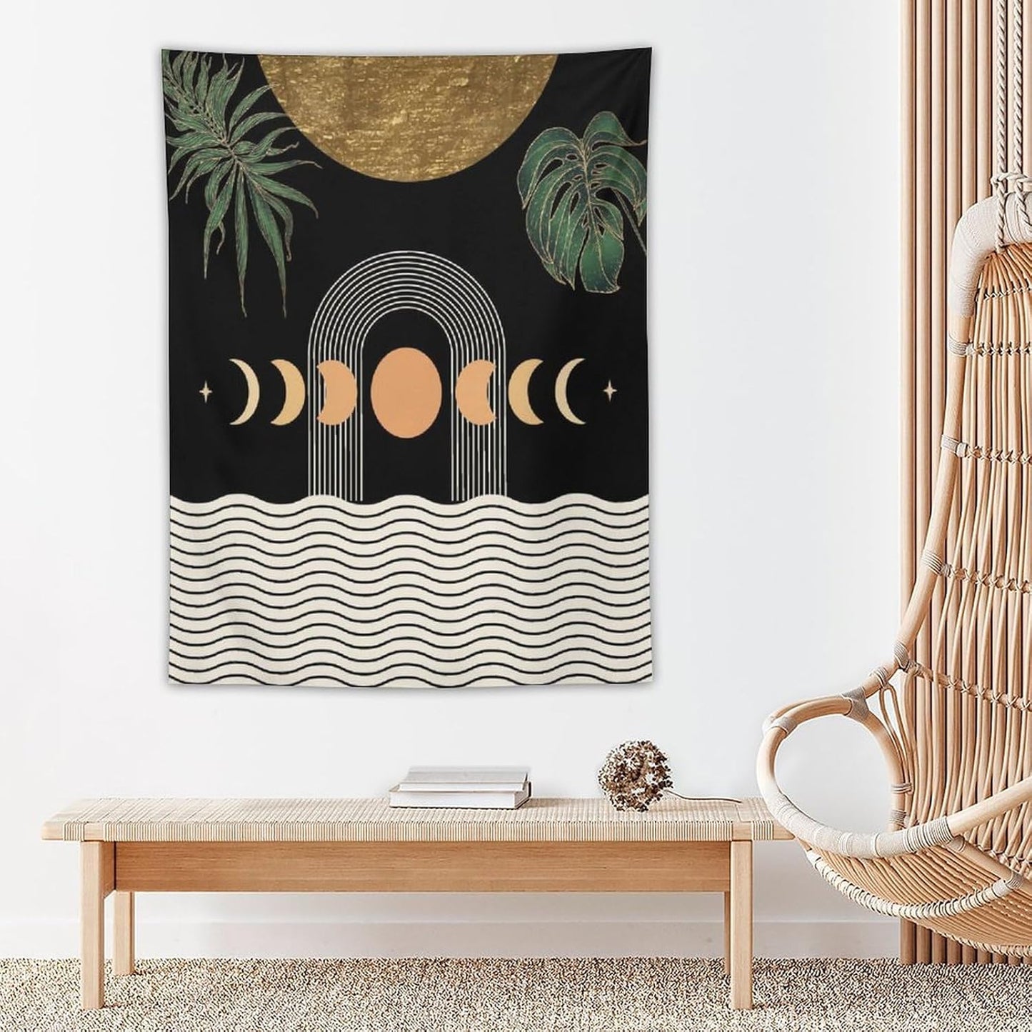 Abstract Boho Tapestry, Mid Century Tropical Tree Leaves Modern Geometric Arch Bohemian Botanical Tapestry, Home Aesthetic Wall Hanging Art Decor for Living Room Bedroom Dormitory 50x60 Inch