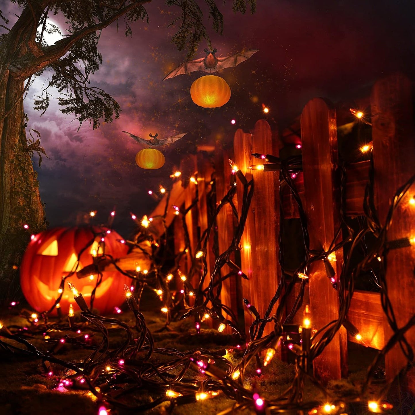 Toodour Orange & Purple Halloween Lights, 25ft 100 Count Incandescent Halloween String Lights, UL Certified Connectable Mini Bulbs String Lights for Outdoor, Indoor, Garden, Porch, Party, Home Decor