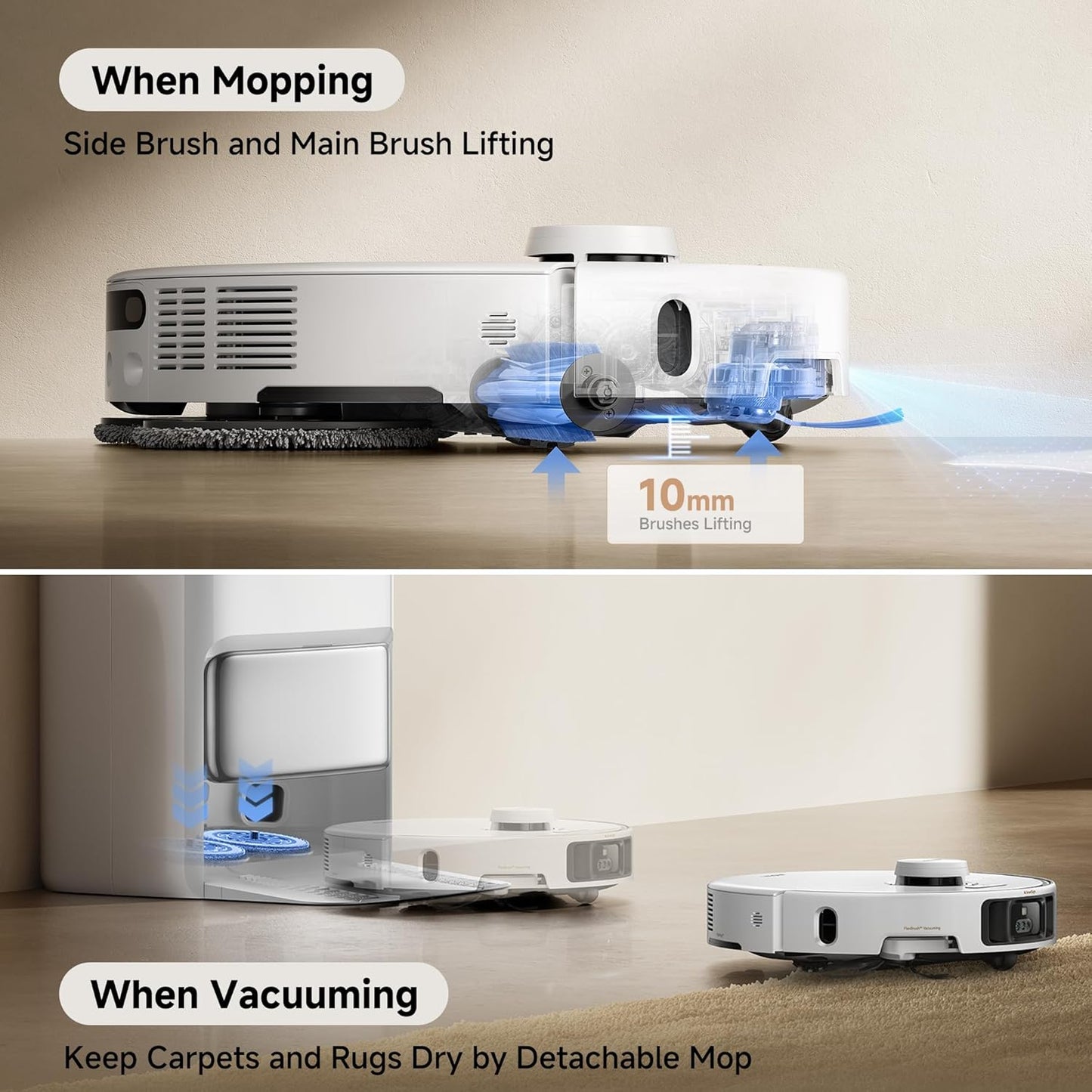 Mova P50 Pro Ultra Robot Vacuum and Mop, 19,000Pa Suction with Anti-Tangle Brush, Removable & Liftable Mop for Carpet & Floor, 167℉ Mop & Washboard Self Drying & Cleaning, Auto Empty & Refill