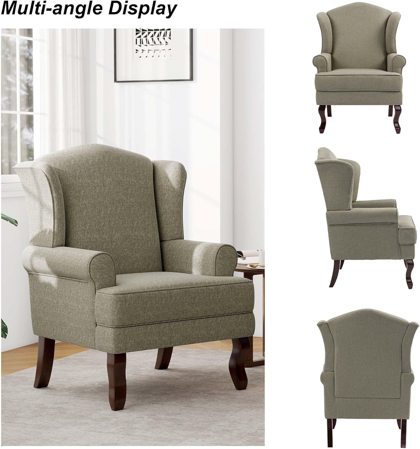 Accent Chair, High Back Upholstered Armchair with High Resilience Sponge & Wood Legs, Mid-Century Modern Comfy Single Sofa Reading Chairs for Living Room, Bedroom (Light Camel, Set of 1)