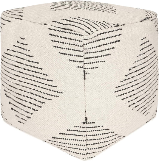REDEARTH · Tufted Pouf Ottoman with Filler Textured Storage Cube Bean Bag Pouffe Footrest for Living Room, Bedroom, Nursery, Kidsroom; 100% Cotton (17.5"X17.5"X17.5", Loom Story 3 Natural Black)