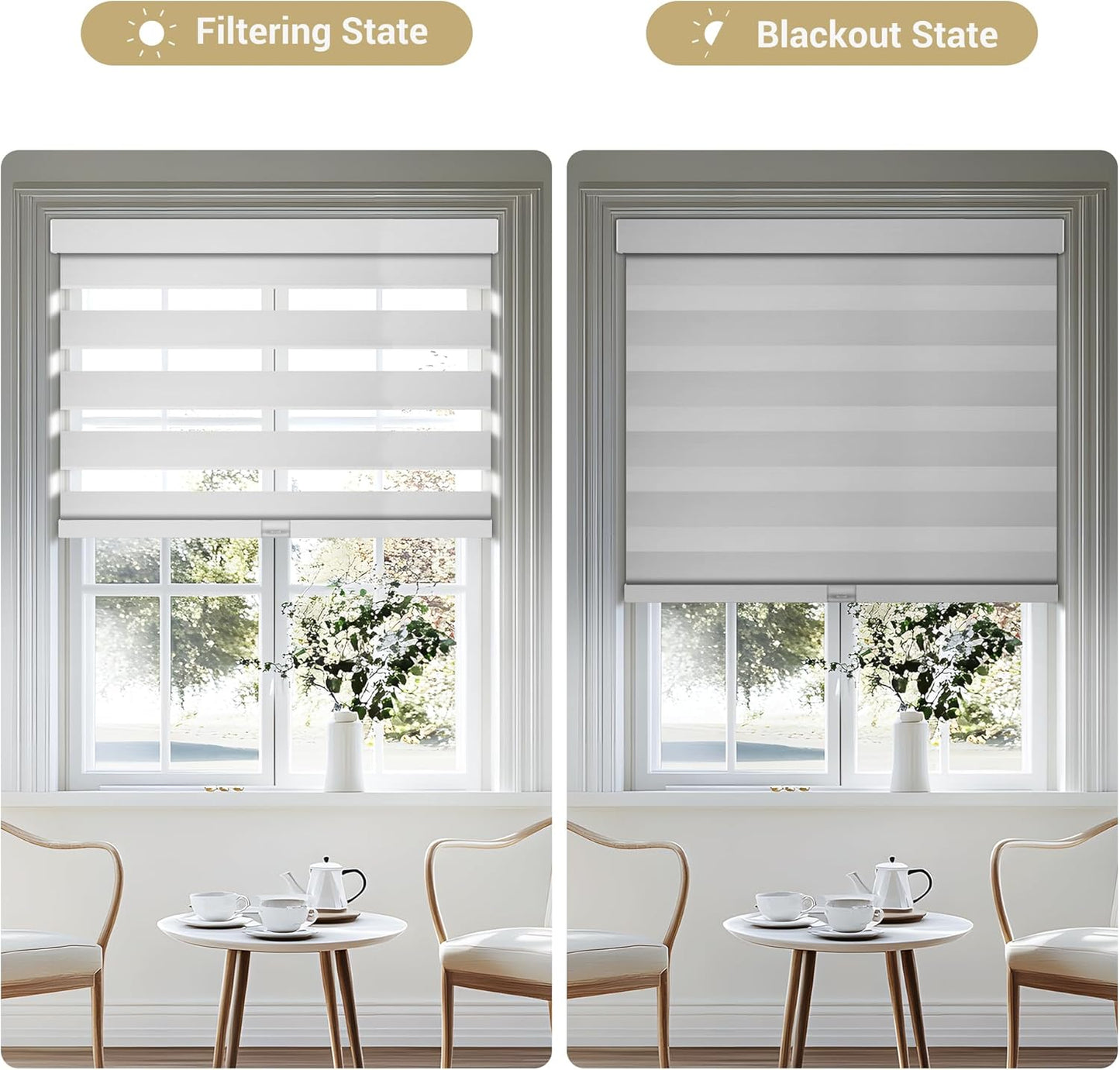 Cordless Zebra Blinds for Windows, Blackout Interior Blinds,Easy to Install,UV Protection,for Offices and Home,Custom Roller Shades, Solid White, 28" W x 36" H