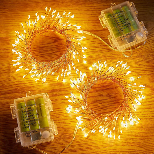 2 Pack Fairy Lights Battery Operated, 5Ft 60 LEDs Firecracker Twinkle Lights with Remote, Copper Wire String Lights for Bedroom Wedding Wreath Meson Jar Indoor Outdoor Decoration, Warm White
