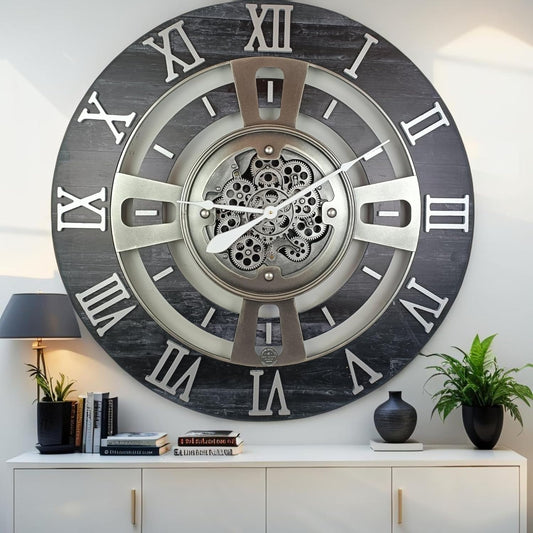 The Gears Clock Real Moving Gear Wall Clock England Line (Vintage Black, 36 inches (90 cm))