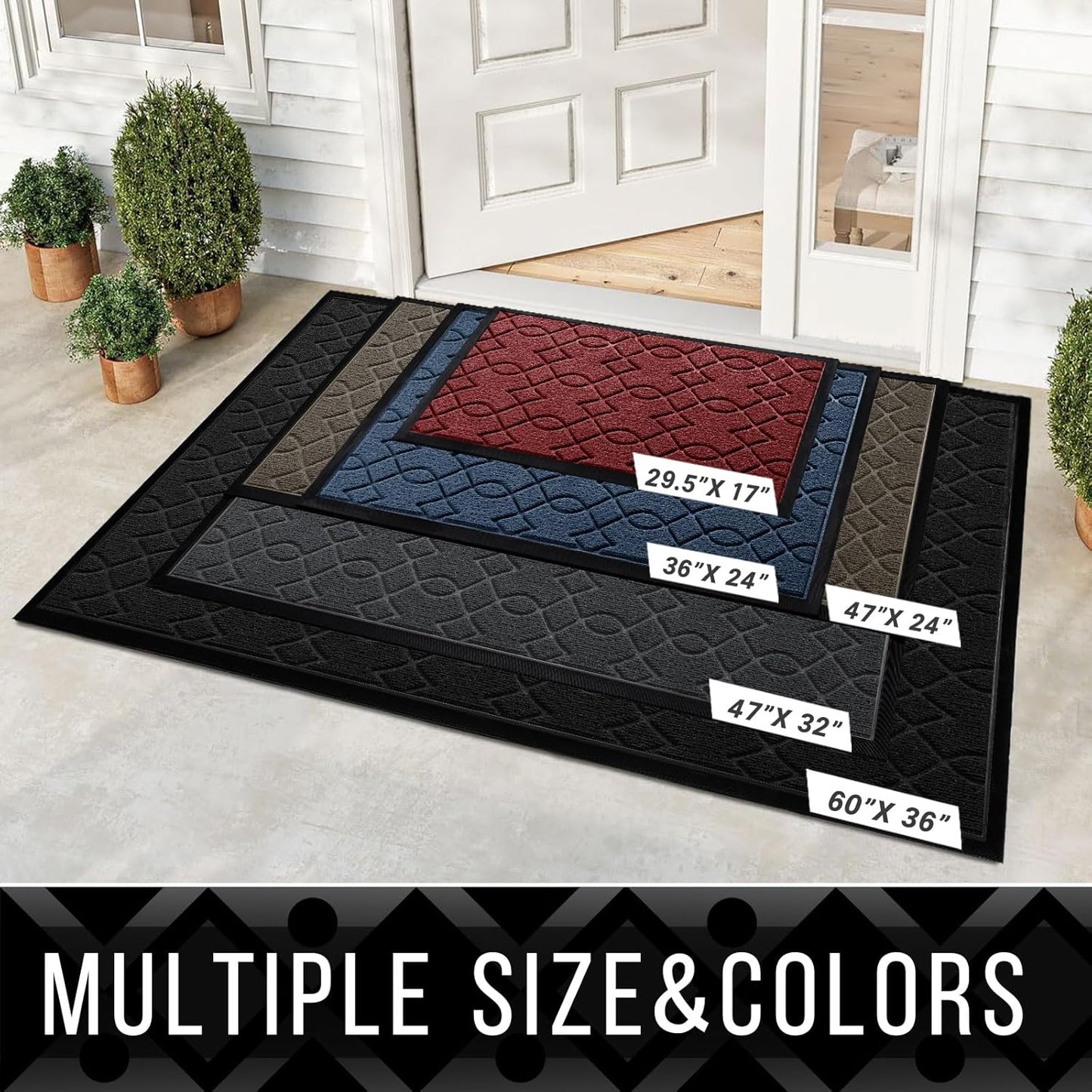 Yimobra Outdoor Mats for Front Door, All-Season Waterproof Door Mat Outside Entrance, All Weather Non-Slip Doormat, Stain and Fade Resistant, Easy Clean Patio Porch Indoor Entryway Mat, 29.5x17, Black
