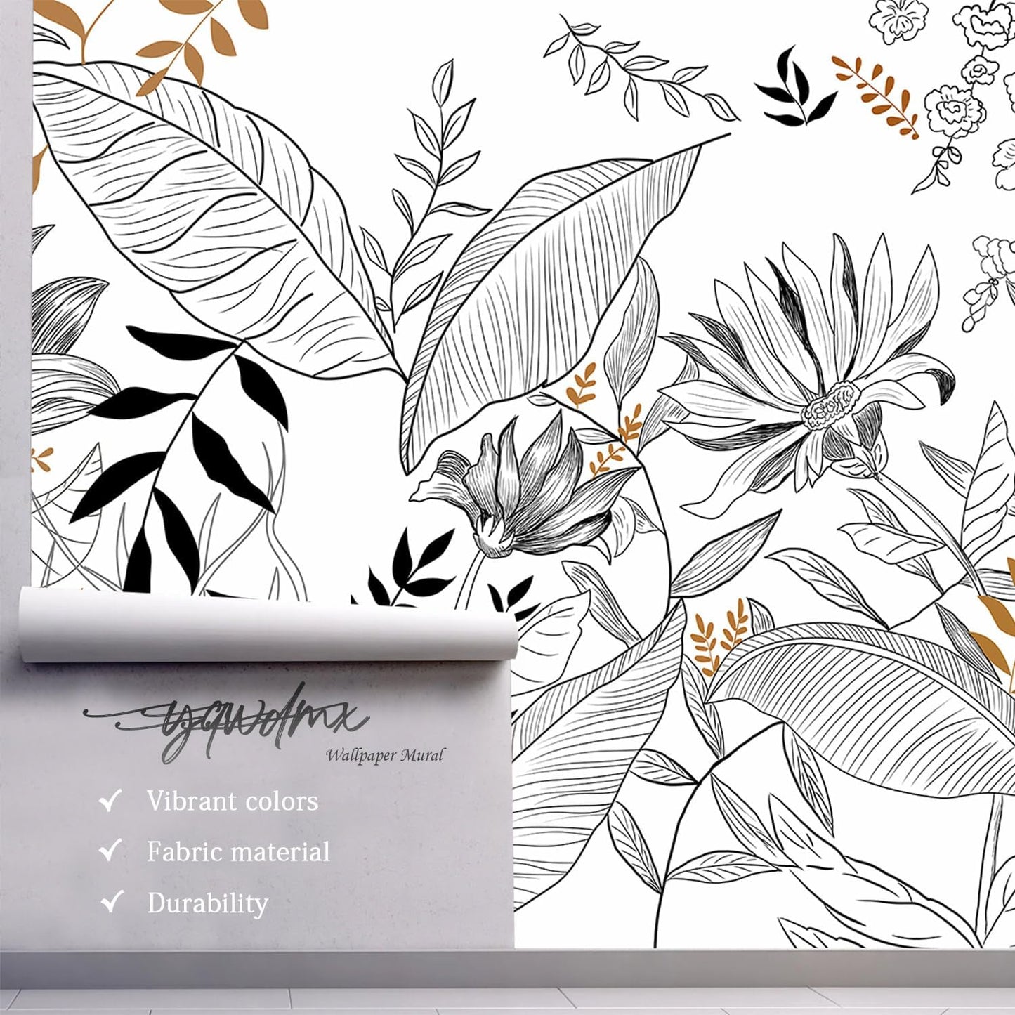 -Hand-Painted Flower Plant Fabric Wallpaper Simple Art Living Room 180" x 115" (Not Peel and Stick)