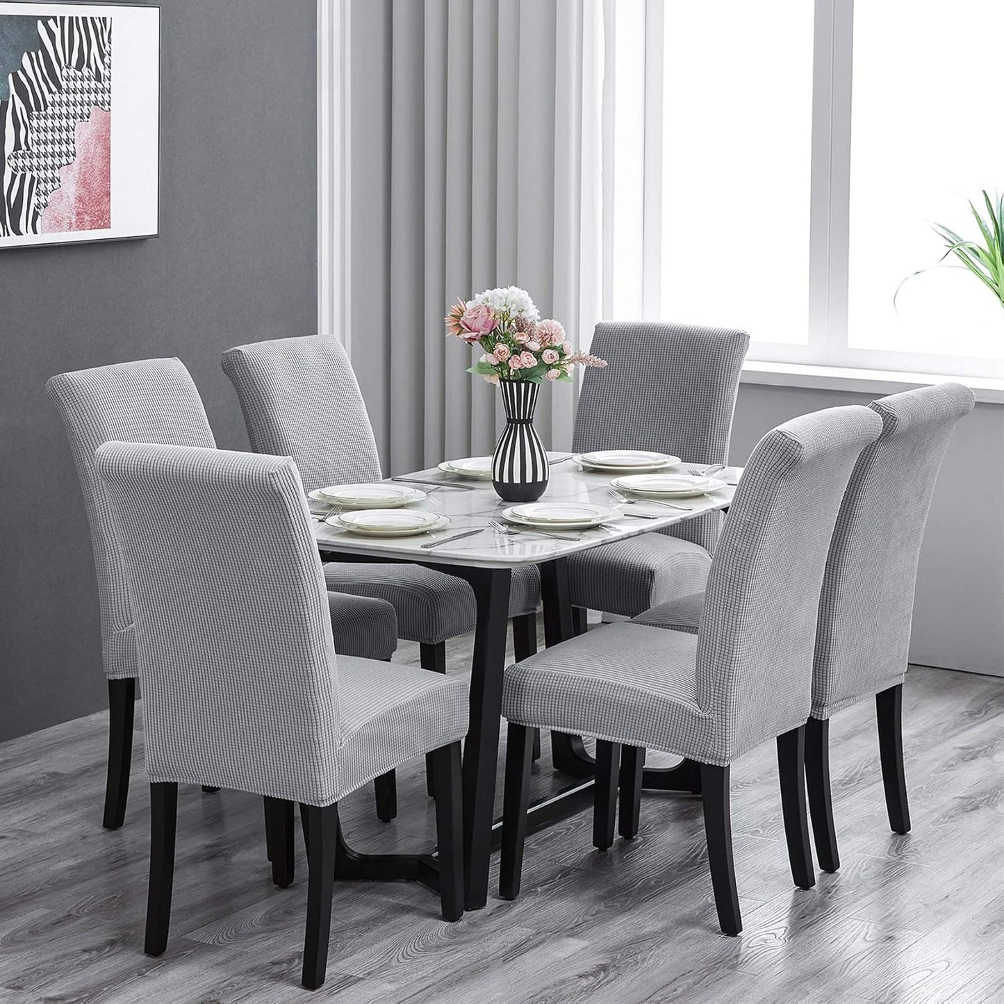 Howhic Stretch Chair Covers for Dining Room Set of 6, Removable Washable Dining Room Chair Covers, Dining Chair Slipcovers Seat Protector, Great Decor for Home and Banquet (Sliver, 6 Pack)