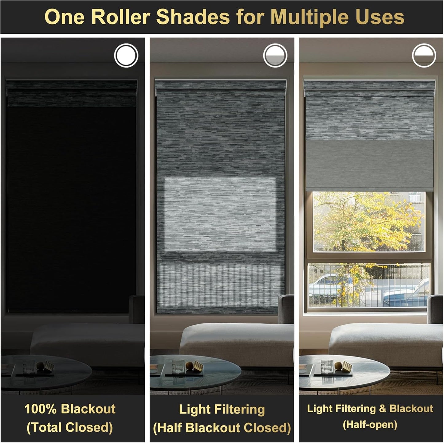 BERISSA Cordless Dual Roller Shades with Cassette Valance,Double Window Shades Blackout and Light Filtering Shades,Day and Night Roller Shades for Home Office Door.Striped Jacquard Grey.50 W x 80" H