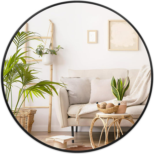 Fabuday Black Round Mirror for Wall 26 inch - Circle Mirror for Bathroom, Entryway, Living Room, Hallway, Vanity Decor, Big Matte Metal Frame Mirror