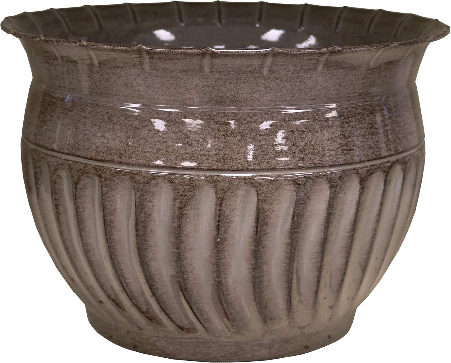 Headwind 10" Sutton - Rosewood Brown, Ironstone Metal Planter Pot. Indoor Outdoor Use