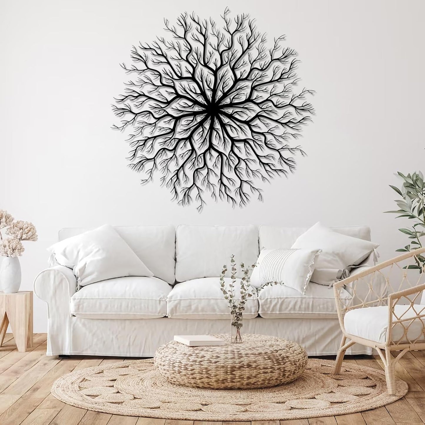 Tree of Life Metal Wall Art, Metal Tree Wall Art, Large Round Sculpture, Round Branch Wall Decor, Large Branch Artwork, Nature Sign, Wall Decor for Living Room, Housewarming Gift (Black, 32"x32"|80x80cm)