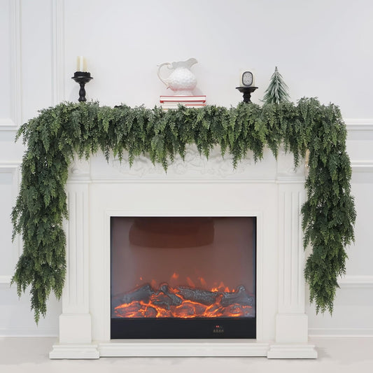 2Pcs 6FT Christmas Cedar Garland Artificial Real Touch Thickness Realistic Greenery Pine Garland for Mantle Fireplace Outdoor Indoor Christmas Decorations