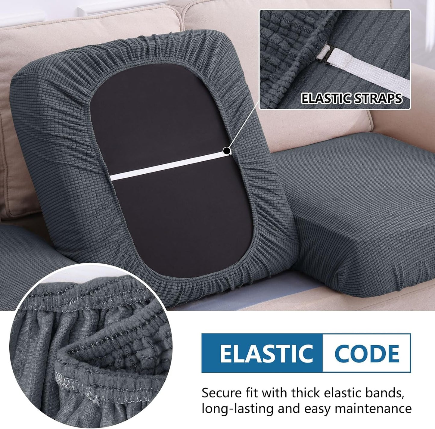 hyha Waterproof Couch Cushion Covers for Pets, Non Slip Sofa Seat Cover for Dogs Washable, Soft Thick Stretch Jacquard Fabric, Sofa Slipcovers with Elastic Bottom (1 Piece for Backrest M, Grey)