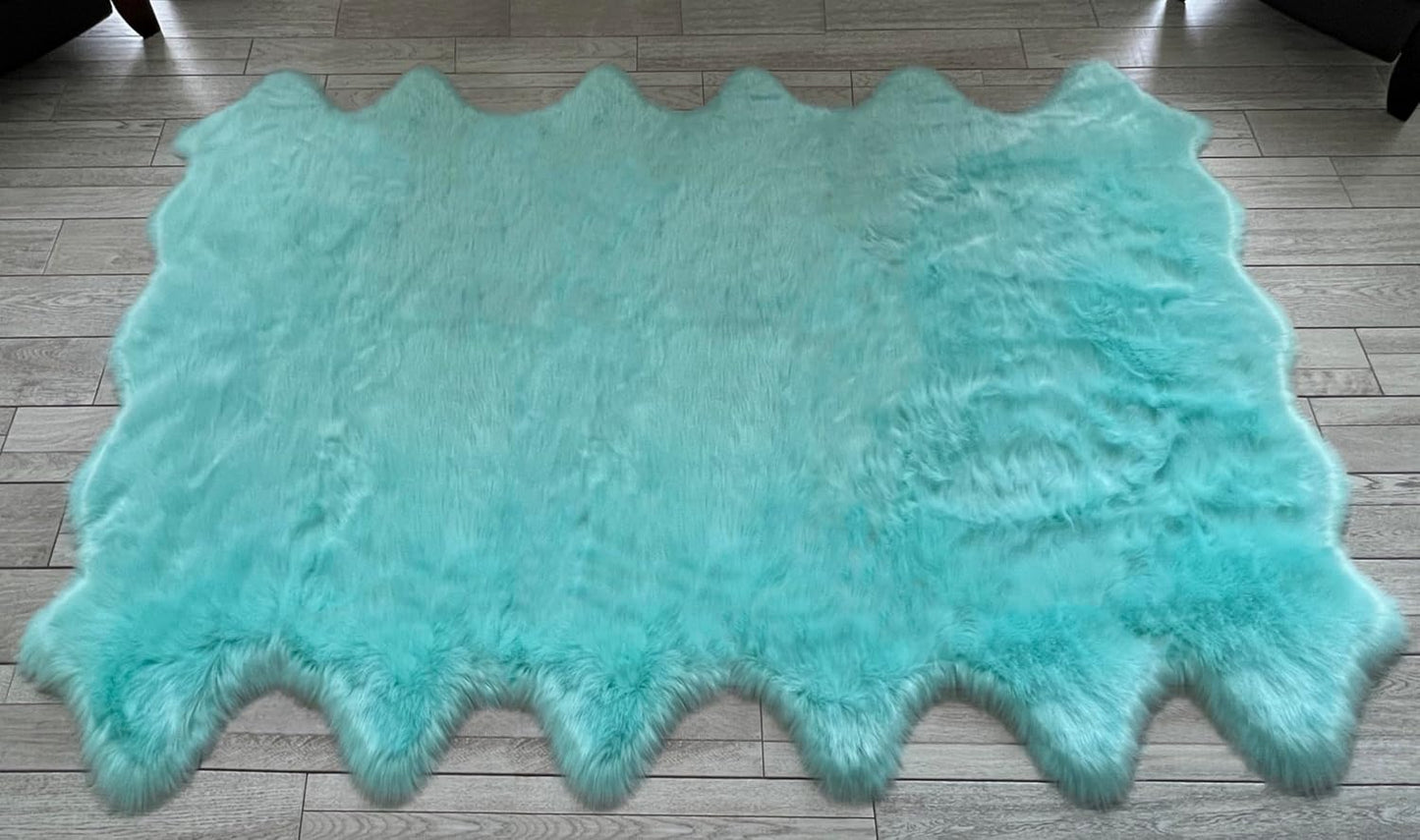 LAMBZY Faux Sheepskin Super Soft Hypoallergenic Free Shape Silky Shag Rug, Luxury Shaggy Plush Carpet for Bedrooms Living Kids Room Sofa Rugs (Blue, Duo Decto 12 Pelts 6'x12')