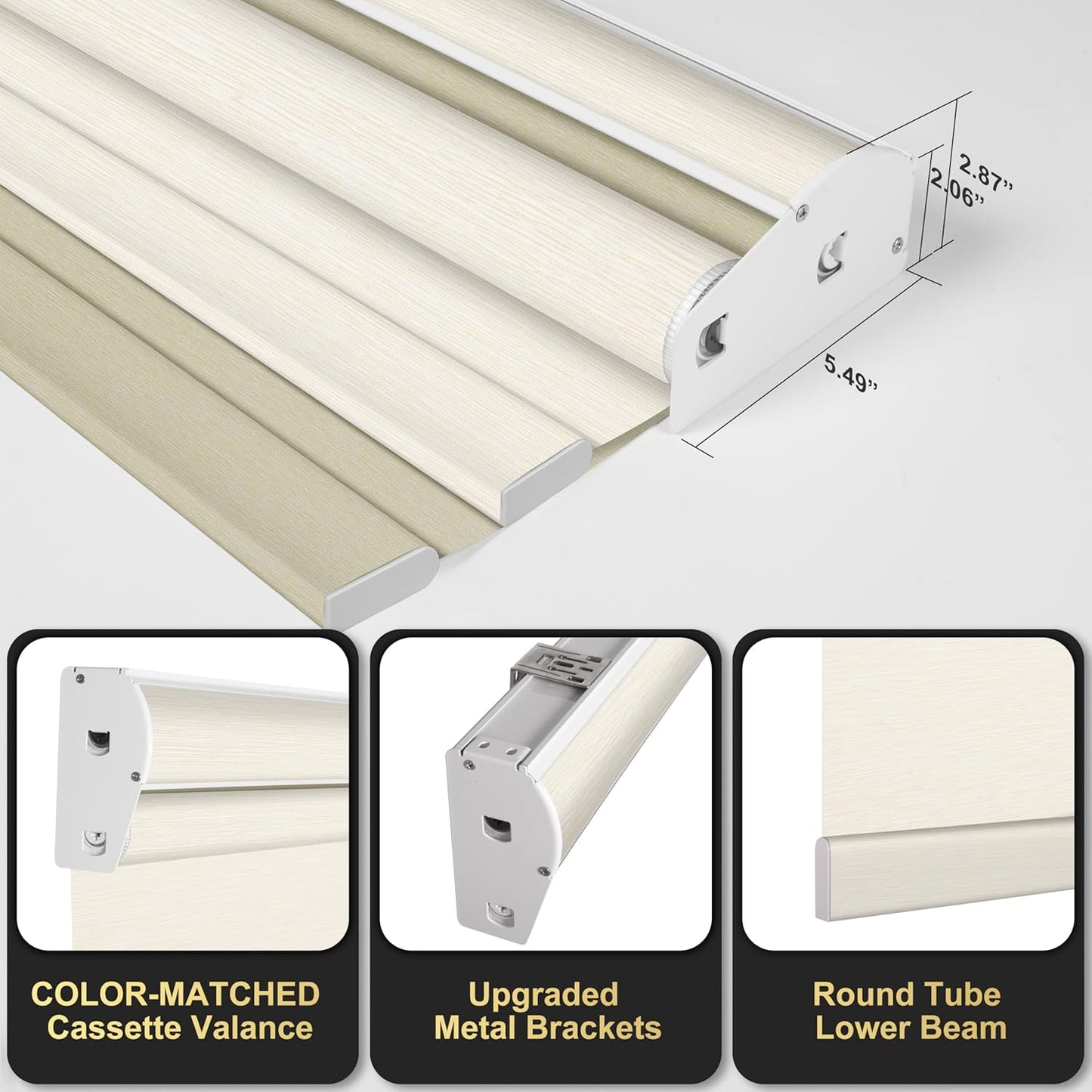 BERISSA Dual Roller Shades with Cassette Valance, Blackout and Light Filtering, Day and Night Shades for Home Office Door. Striped Jacquard Beige. 27 W x 48" H