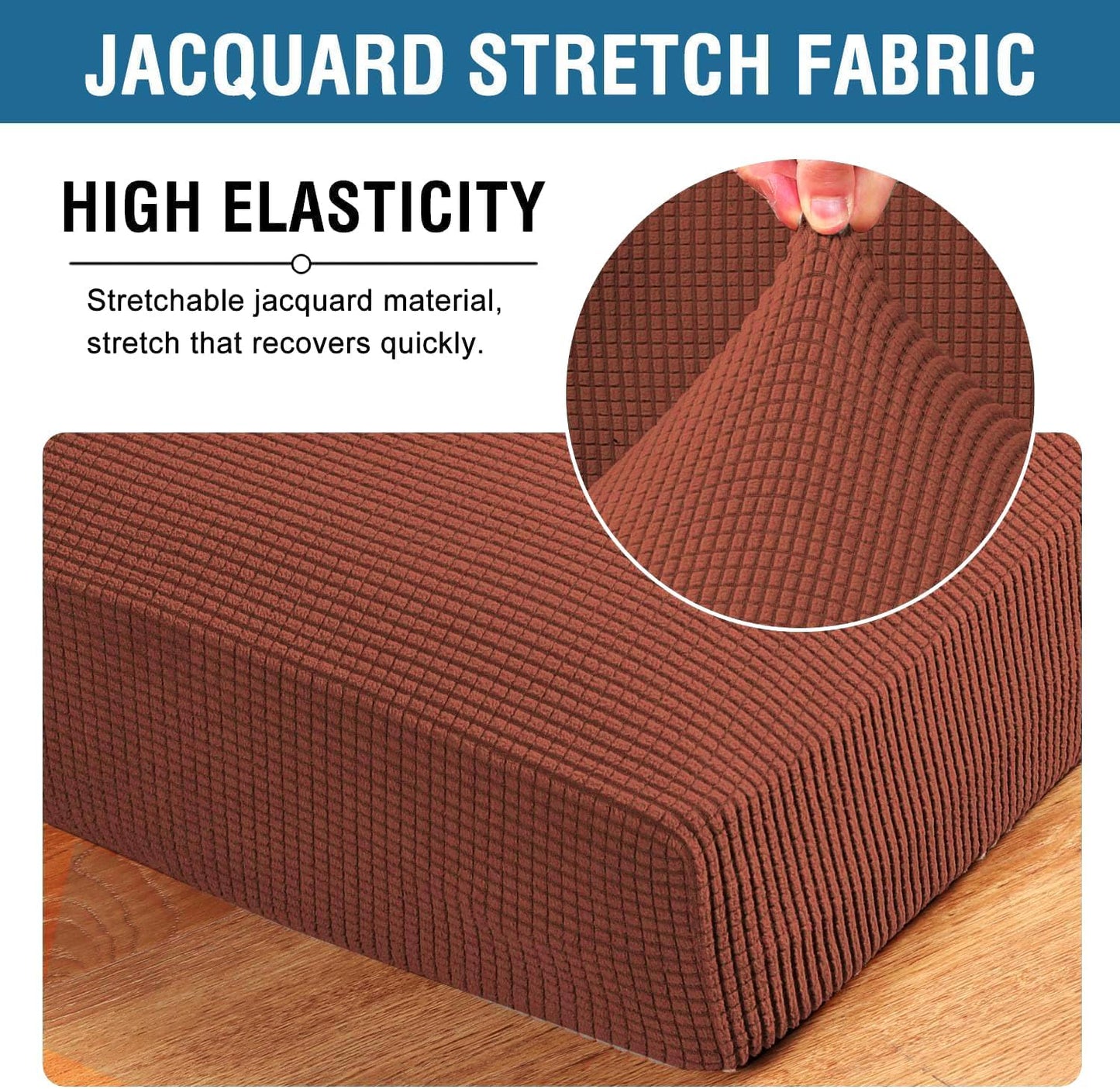H.VERSAILTEX Super Stretch Individual Seat Cushion Covers Sofa Covers Couch Cushion Covers Slipcover Sets Thick Jacquard Textured Twill Fabric (1 Piece Loveseat Cushion Cover, Rust)