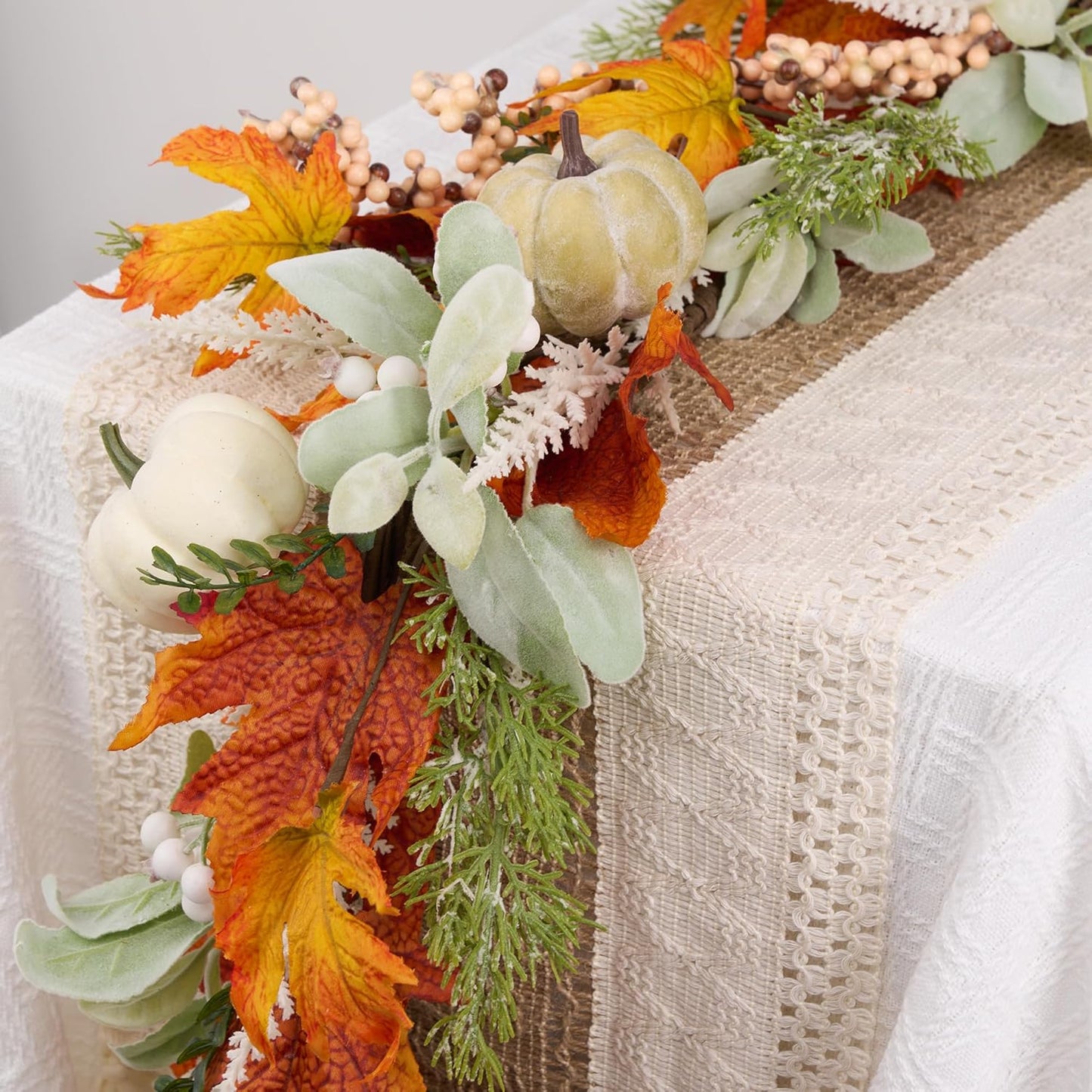 GENMOUS 6ft Thanksgiving Fall Garlands, Pumpkins Maple Leaves Autumn Wreaths for Front Door, Fall Decor, Porch Wall, Home Outdoor Holiday Decorations