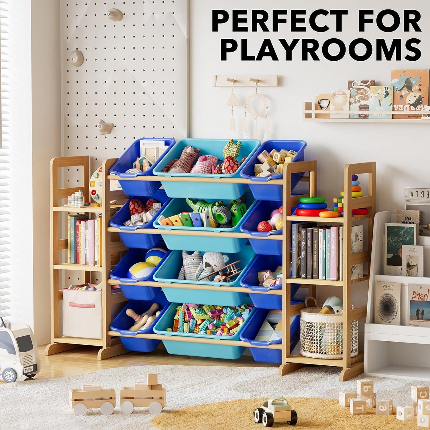 SpaceAid Toy Storage Organizer with 6 Shelves and 12 Bins, Toy Organizers Storage Bookshelf, Kids Bin Shelf Toys Box Bookcase for Bedroom Playroom Organization Room Decor, Blue and Navy Blue