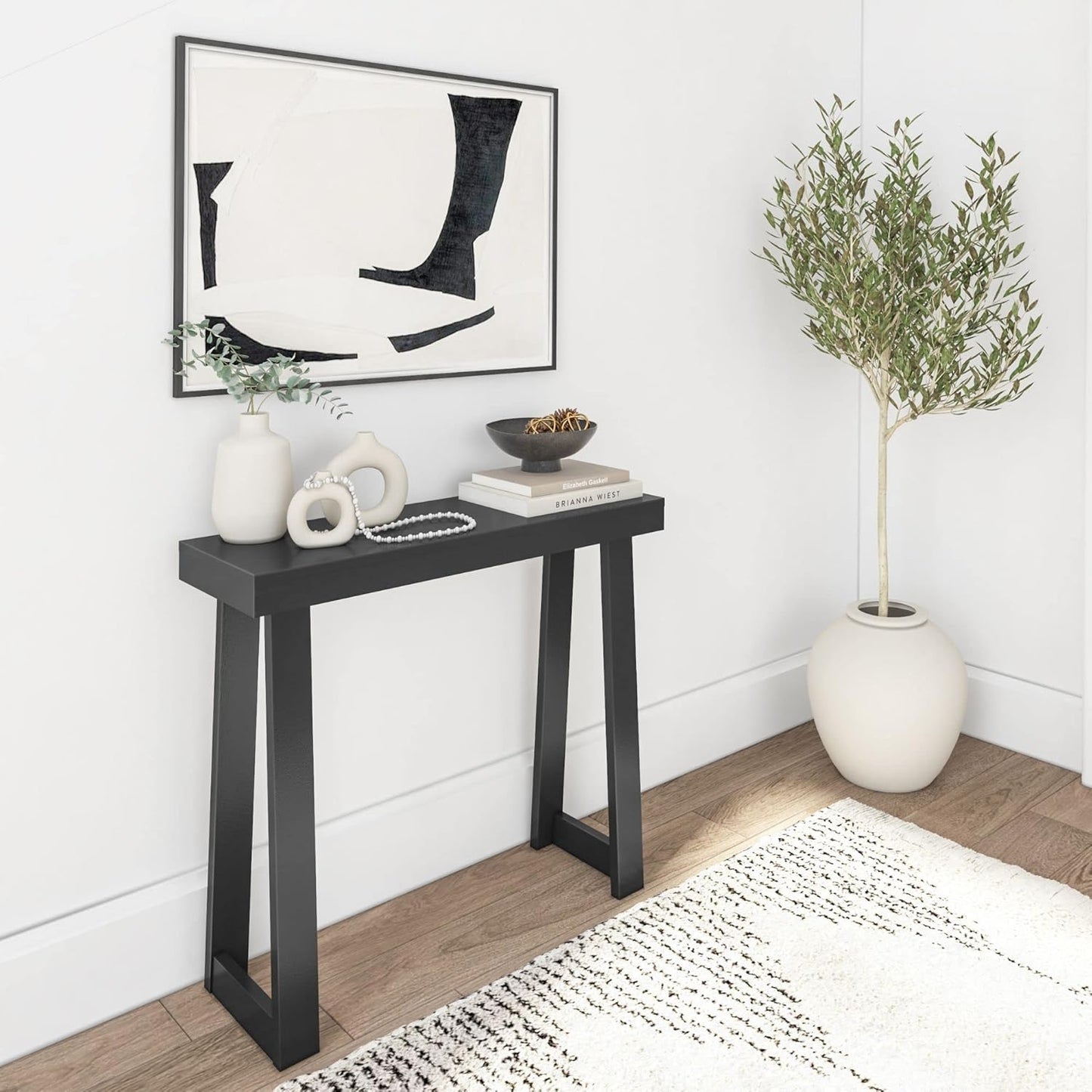 Plank+Beam Solid Wood Console Table, 36 Inch, Sofa Table, Narrow Entryway Table for Hallway, Behind The Couch, Living Room, Foyer, Easy Assembly, Black