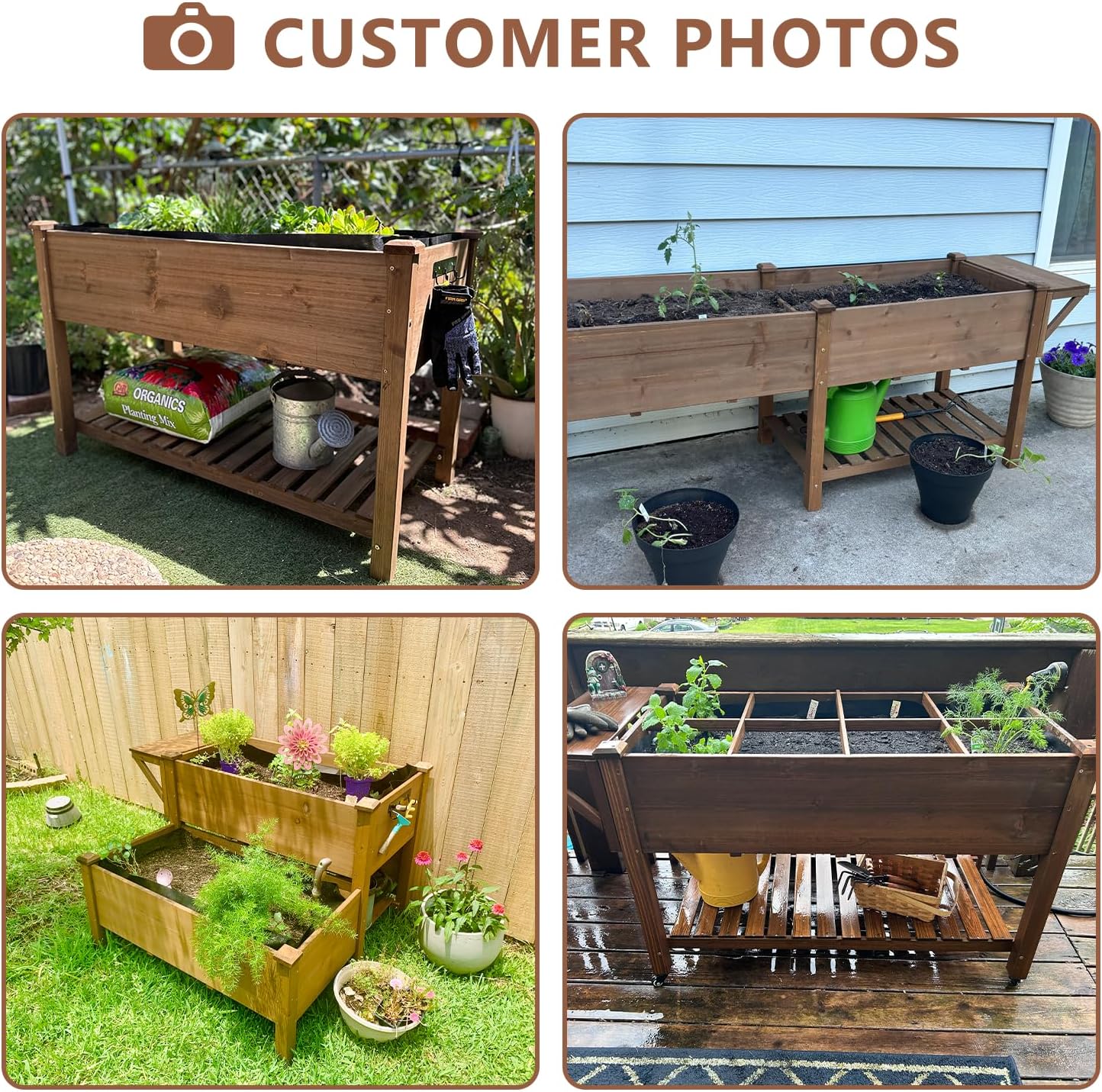 Raised Garden Bed with Legs Outdoor,Elevated Garden Box,Storage Shelf, Protective Liner for Backyard,Patio,Balcony,80x23x30in (Brown)