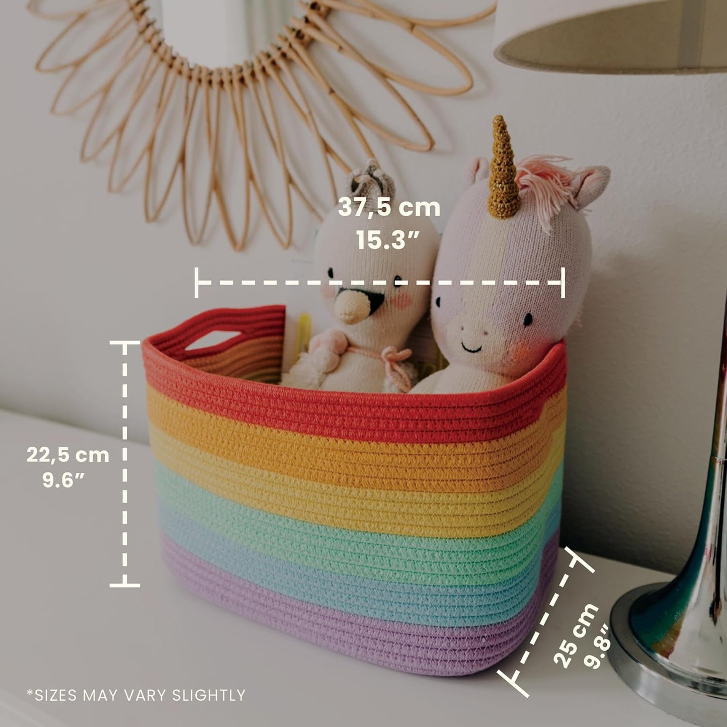OrganiHaus Set of 3 Rainbow Woven Storage Baskets for Organizing, Cotton Rope Organizer Bins for Shelves, Closet & Nursery, Dog Toy Basket, Decorative Bins for Toys, Towels & Books - 15x10x9