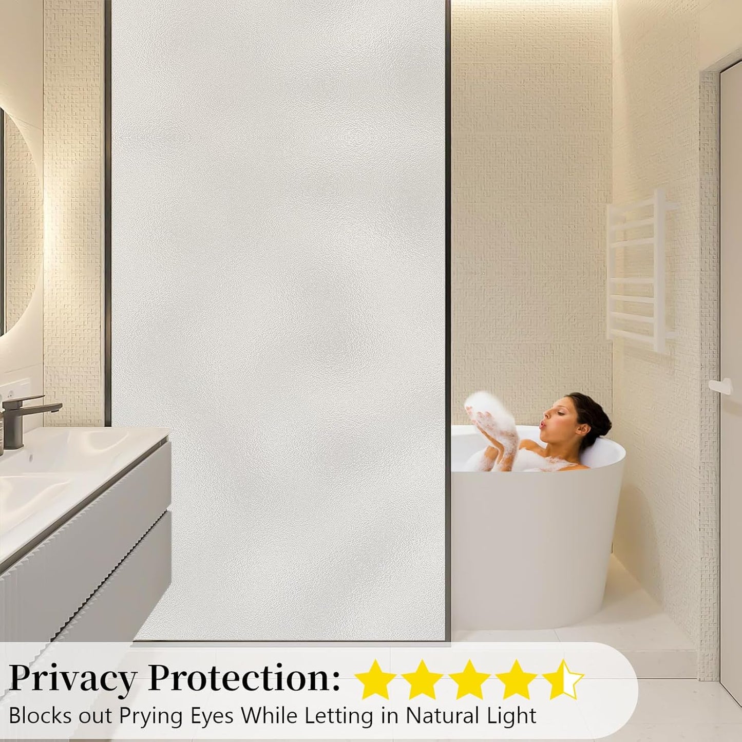 Niviy Frosted Glass Window Privacy Film with Free Installation Tools 23.6 x 157.4 Inch Static Cling Bathroom Window Frosting Film Day and Night Privacy Windows Cling Home Glass Door Cover
