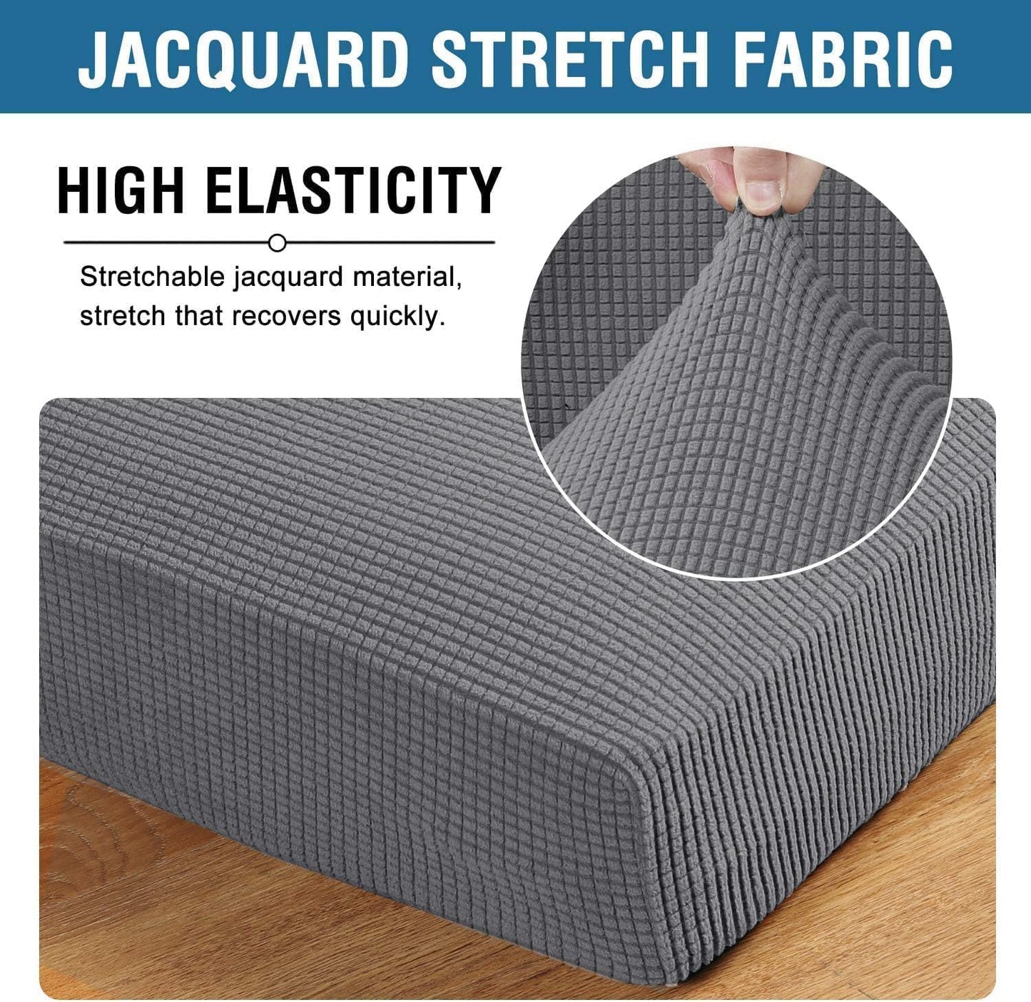 H.VERSAILTEX Super Stretch Individual Seat Cushion Covers Sofa Covers Couch Cushion Covers Slipcover Sets Thick Jacquard Textured Twill Fabric (1 Piece Chair Cushion Cover, Grey)
