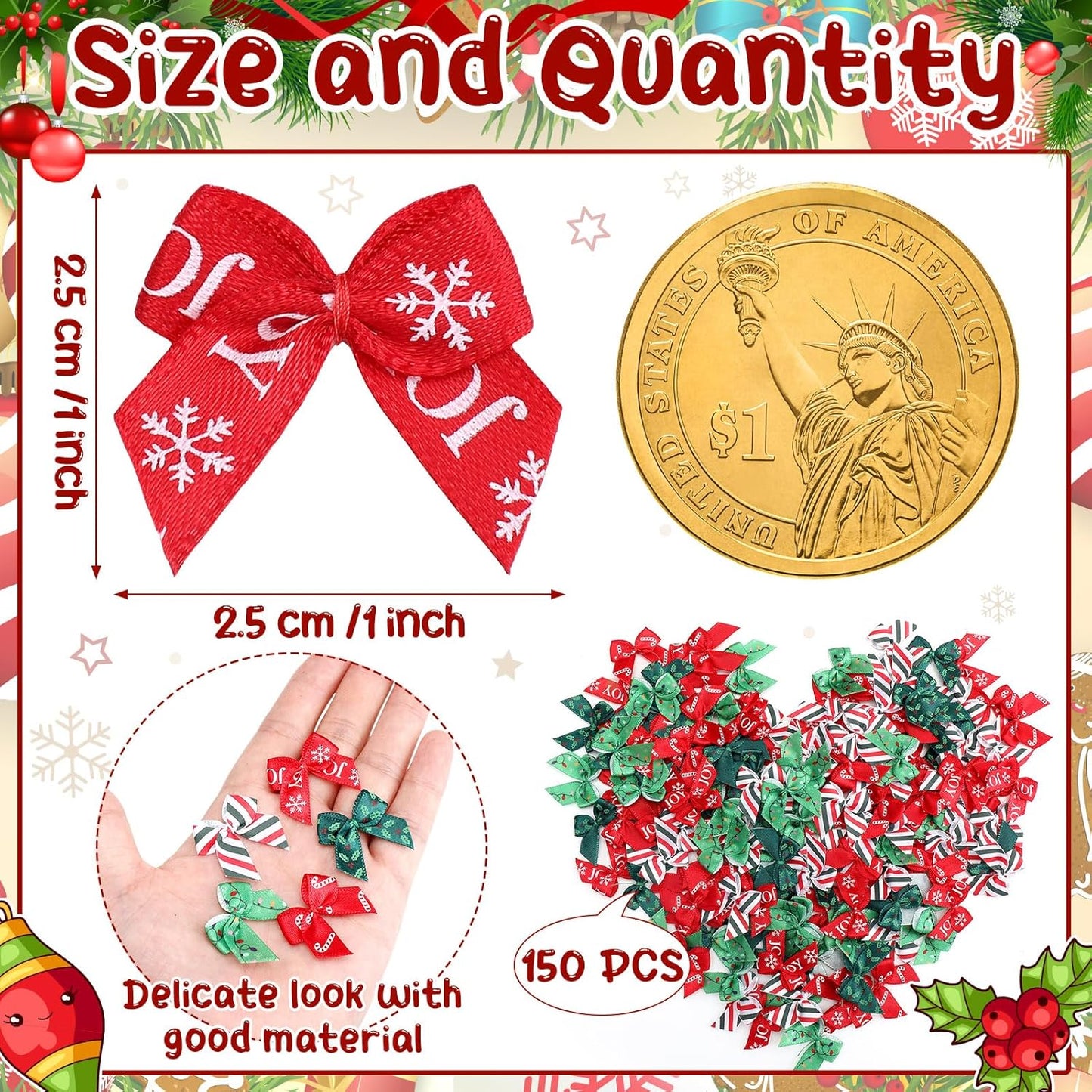 Syhood 150 Pcs Christmas Mini Bow Tiny Twist Tie Bow Handmade Craft Ribbon for DIY Sewing Party Decor(Red and Green,Classic)