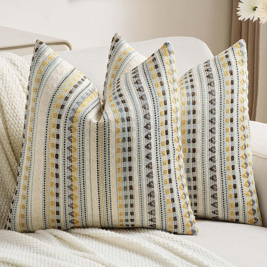 FUTEI Yellow Grey Decorative Throw Pillow Covers 18x18 Inch Set of 2,Soft Cozy Chenille Jacquard Textured Cushion Case,Boho Home Decor for Couch Bed Living Room