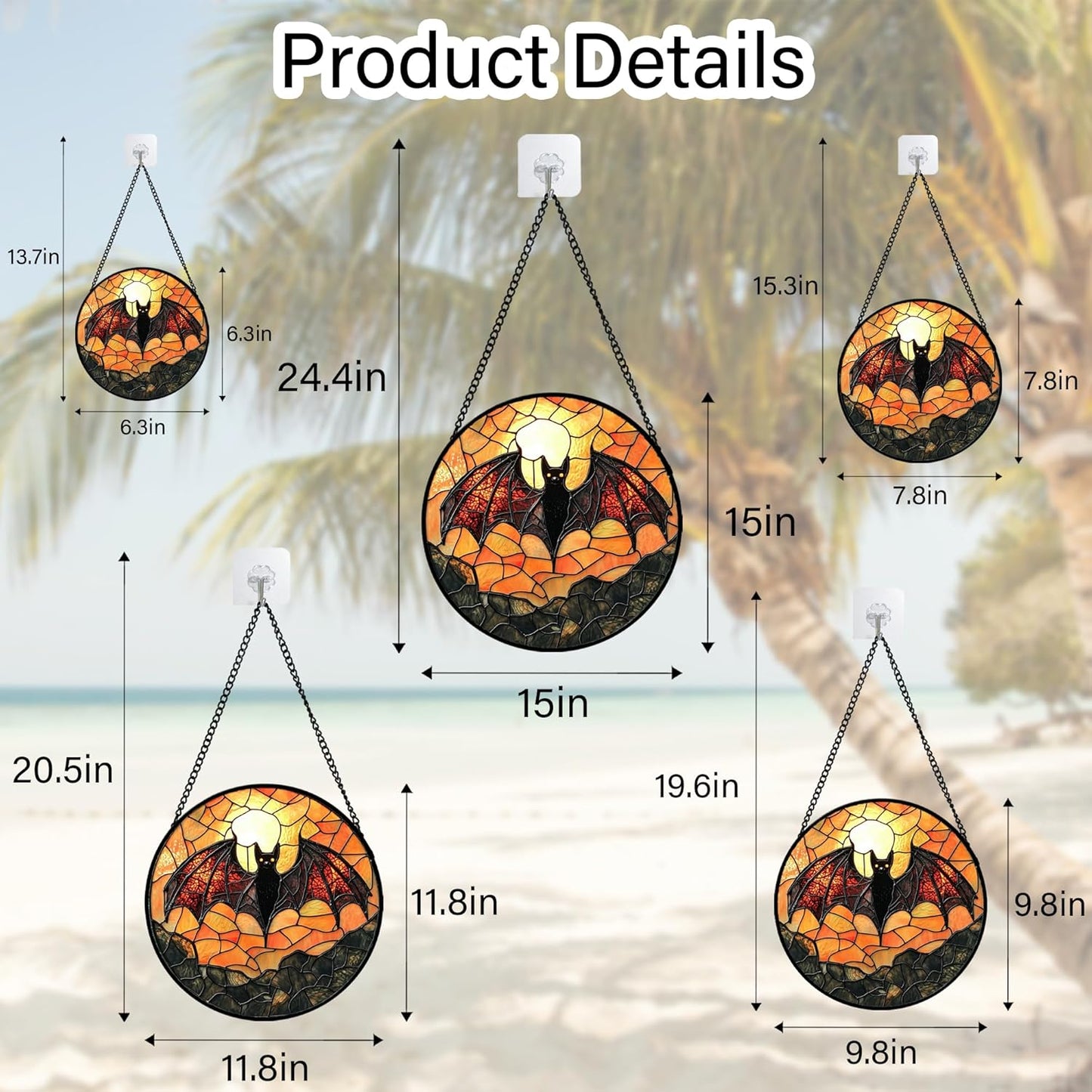 Stained Glass Window Hanging, Black Bat Sun Catcher for Door Home Decor Animal Suncatcher Christmas Mother's Day Birthday Gifts for Women Men Mom and Nana 11.8 in