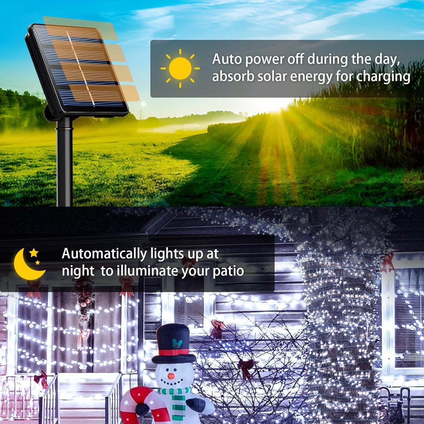 2 Pack Solar String Lights Outdoor, 200 LED Extra-Long 78Ft Solar Lights Outdoor with 8 Lighting Modes, IP65 Waterproof for Garden, Patio, Xmas, Balcony, Tree, Wedding, Party Decor (White)