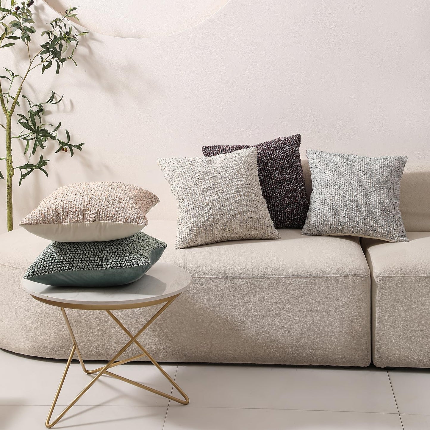DEZENE Striped Throw Pillow Covers 18x18 Set of 2 Colorful Purple Textured Boucle Chic Morden Boho Accent Farmhouse Square Decorative Couch Pillow Covers for Home Decor Bed Sofa Living Room