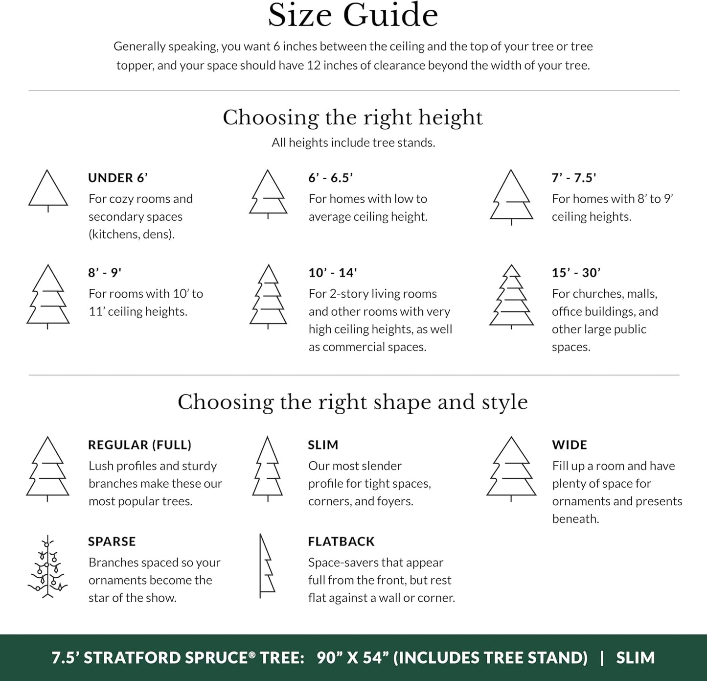 Balsam Hill 7.5ft Unlit Stratford Spruce - Slim Artificial Christmas Tree with True Needle Foliage & Premium Stand for Small Spaces