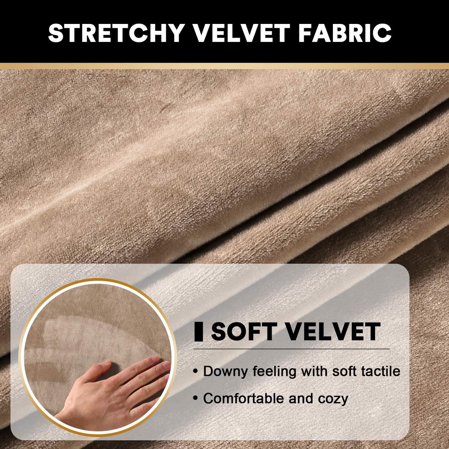PrinceDeco Stretch Velvet Couch Cushion Cover,Soft Cushion Slipcover for Chair Cushion Furniture Protector Seat Cushion Sofa Cover Width Up to 29.5", Camel