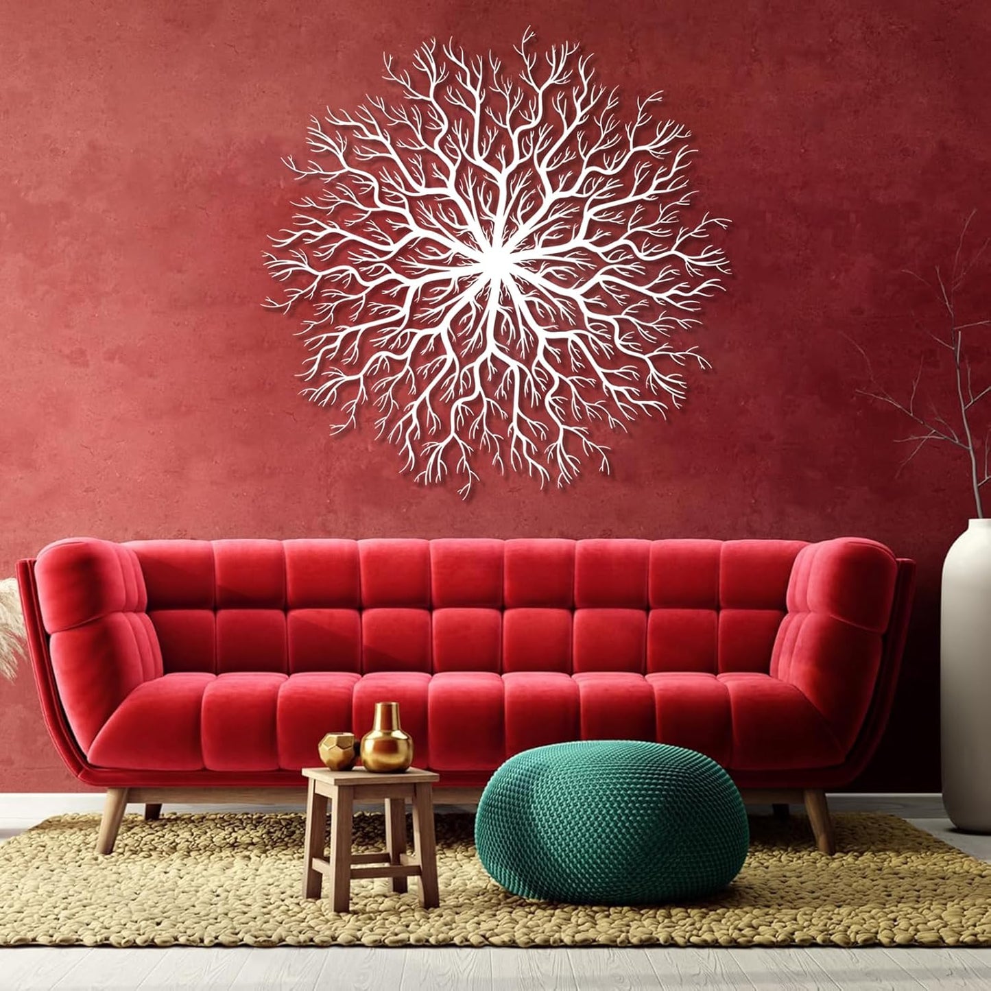 Tree of Life Metal Wall Art, Metal Tree Wall Art, Large Round Sculpture, Round Branch Wall Decor, Large Branch Artwork, Nature Sign, Wall Decor for Living Room, Housewarming Gift (White, 19"x19"|47x47cm)