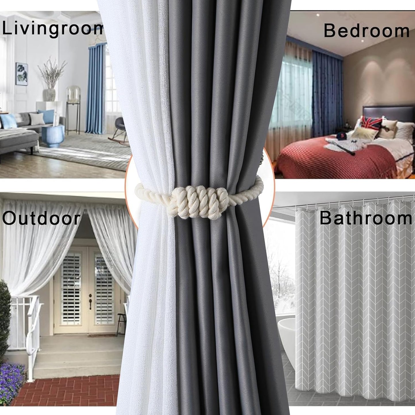 Fenghuangwu 2Pack Magnetic Curtain Tiebacks – Bohemian Style Handmade Woven Tie-Backs for Drapes,Elegant Exquisite Knot Holdbacks,Outdoor Boho & Modern Home Decor-Cotton