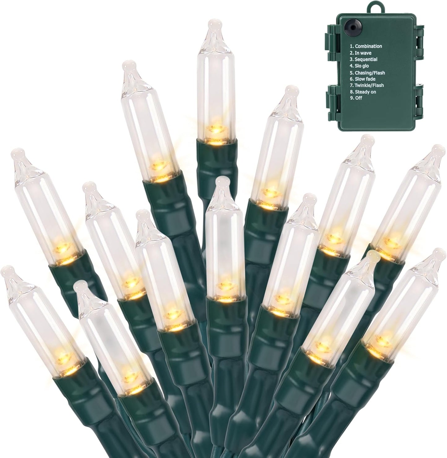 Joiedomi LED Christmas String Lights,2×50 Count 31.4FT Battery Operated Christmas Tree Fairy Lights with 8 Modes,Multifunction Green Wire for Xmas Decor Party Holiday House,Warm White