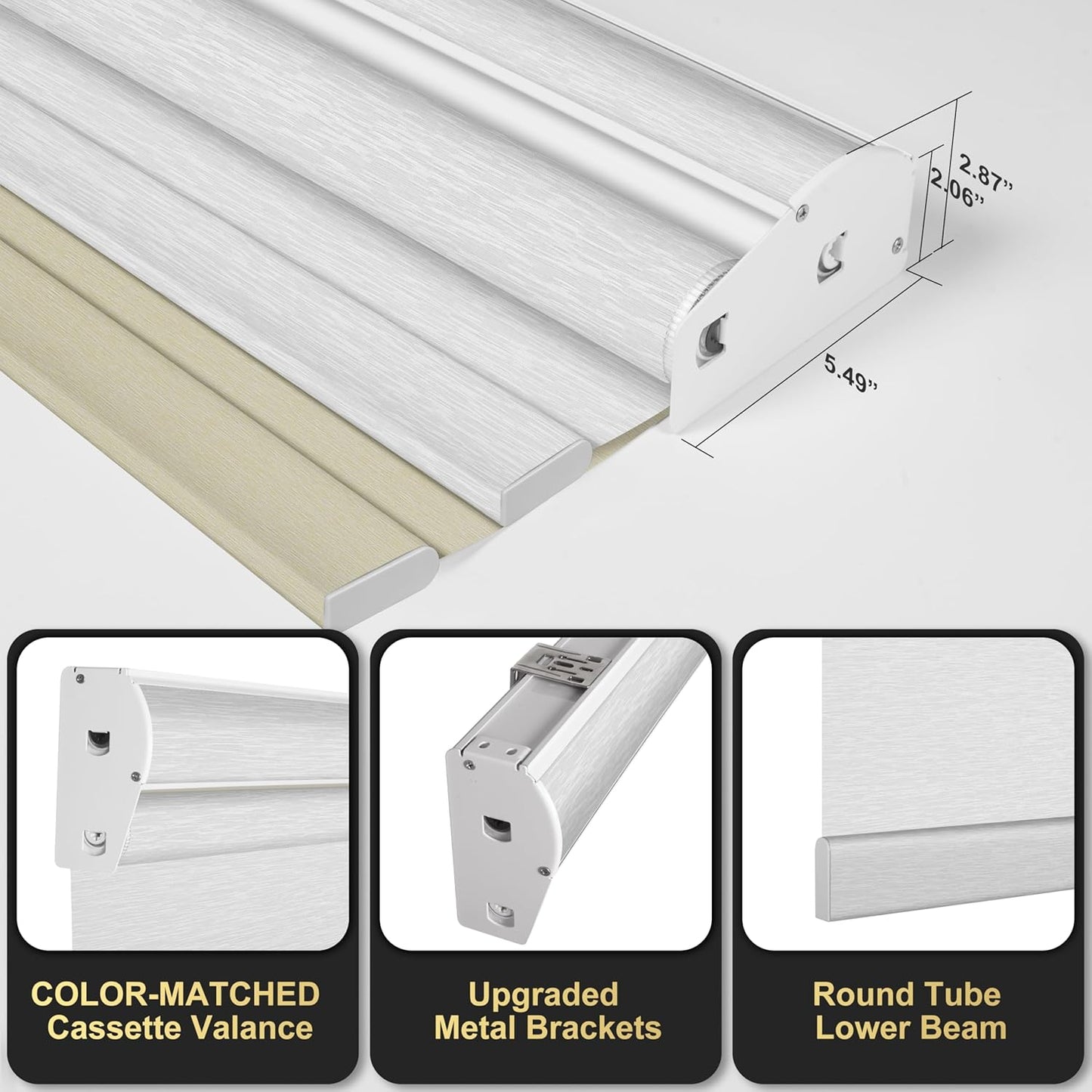 BERISSA Cordless Dual Roller Shades with Cassette Valance, Blackout and Light Filtering Shades for Home Office Door. Beige and White. 27 W x 56" H