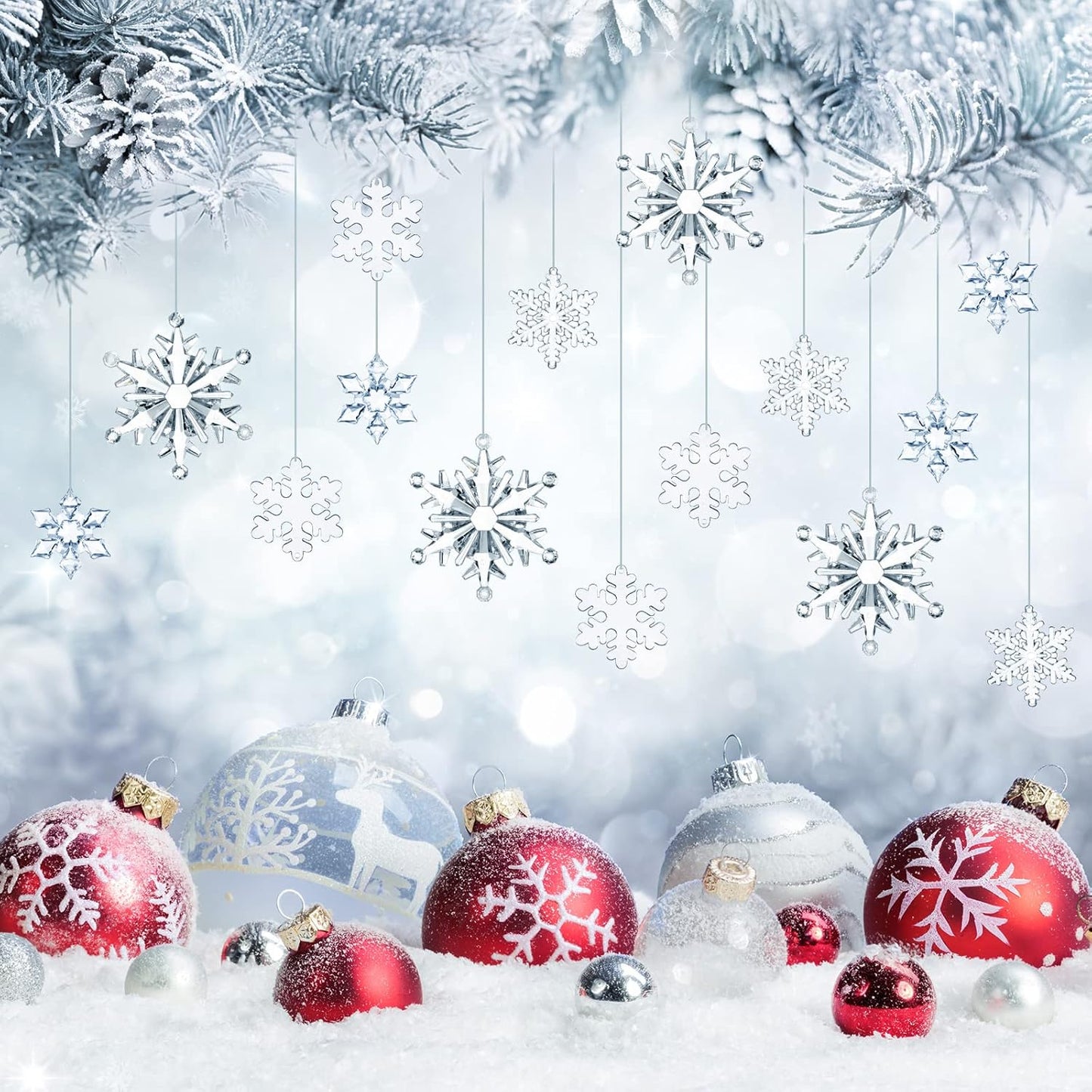 Dilunave 40 Pieces Christmas Snowflake Ornaments Acrylic Christmas Tree Decorations Crystal Snowflakes Translucent Winter Hanging Ornament for Tree(Clear)