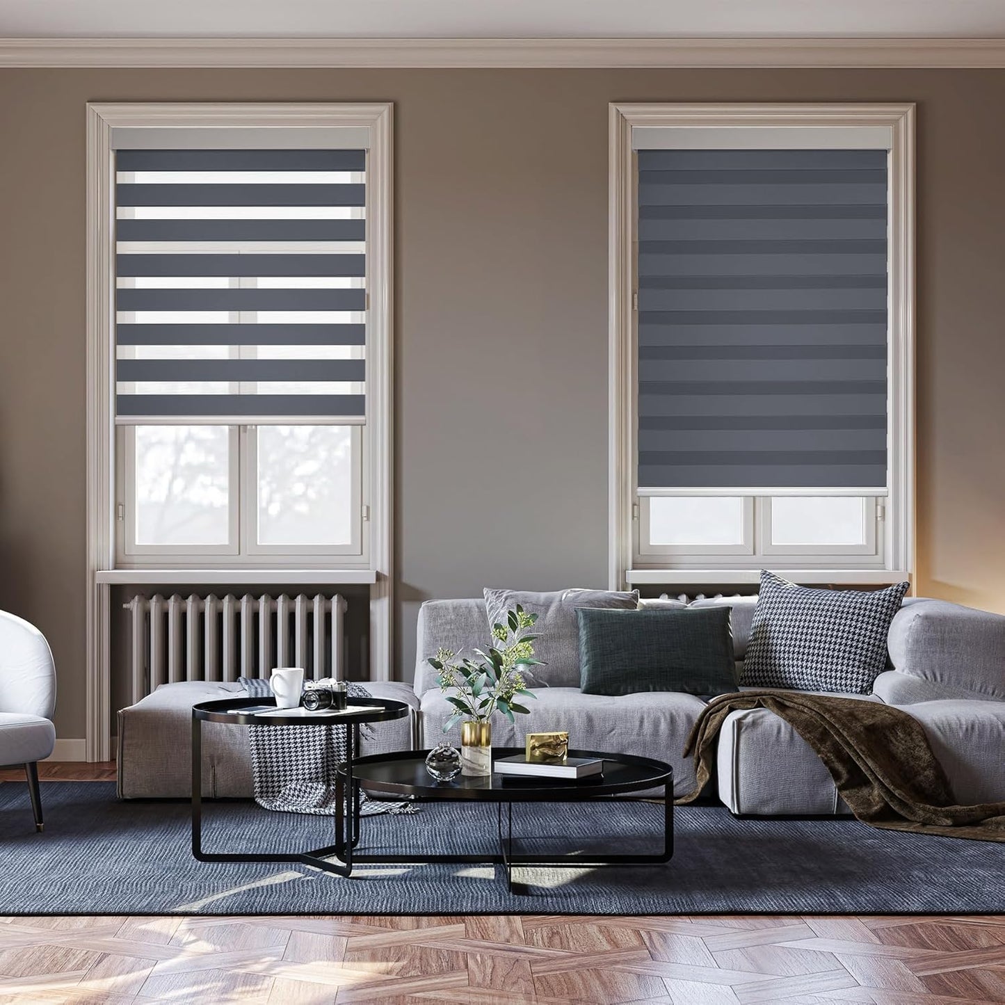 HESTIA Cordless Zebra Blinds Light Filtering Roller Shades UV Blocking Blackout Privacy Indoor Window Blind for Home Office Day and Night, Blue Grey,27" W x 60" H