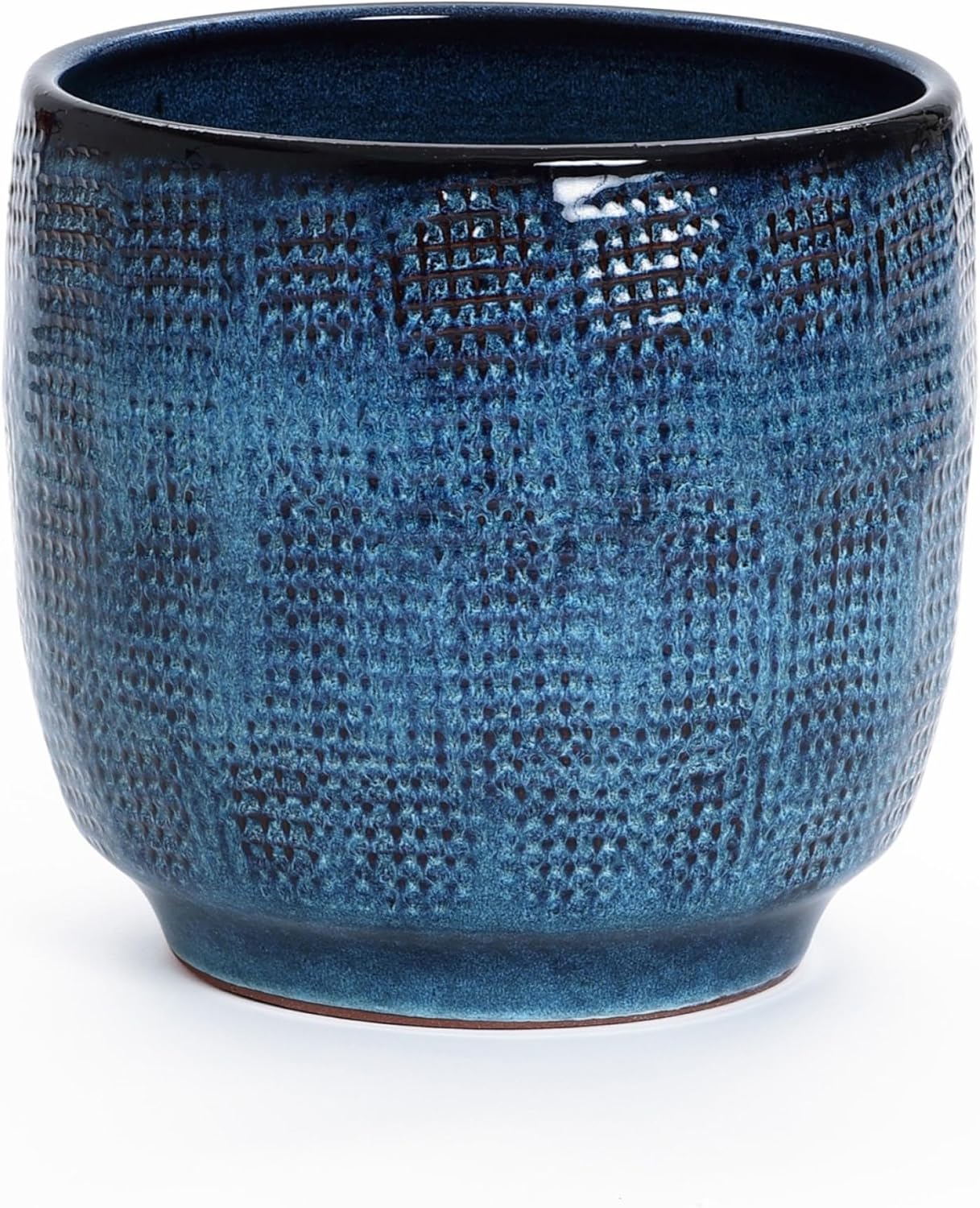 LuxenHome 12" Dia Large Ceramic Pots for Plants, Ocean Blue Glazed Planters for Outdoor Plants, Round Indoor Flower Pots with Drainage Hole and Rubber Plug for Home Garden Patio