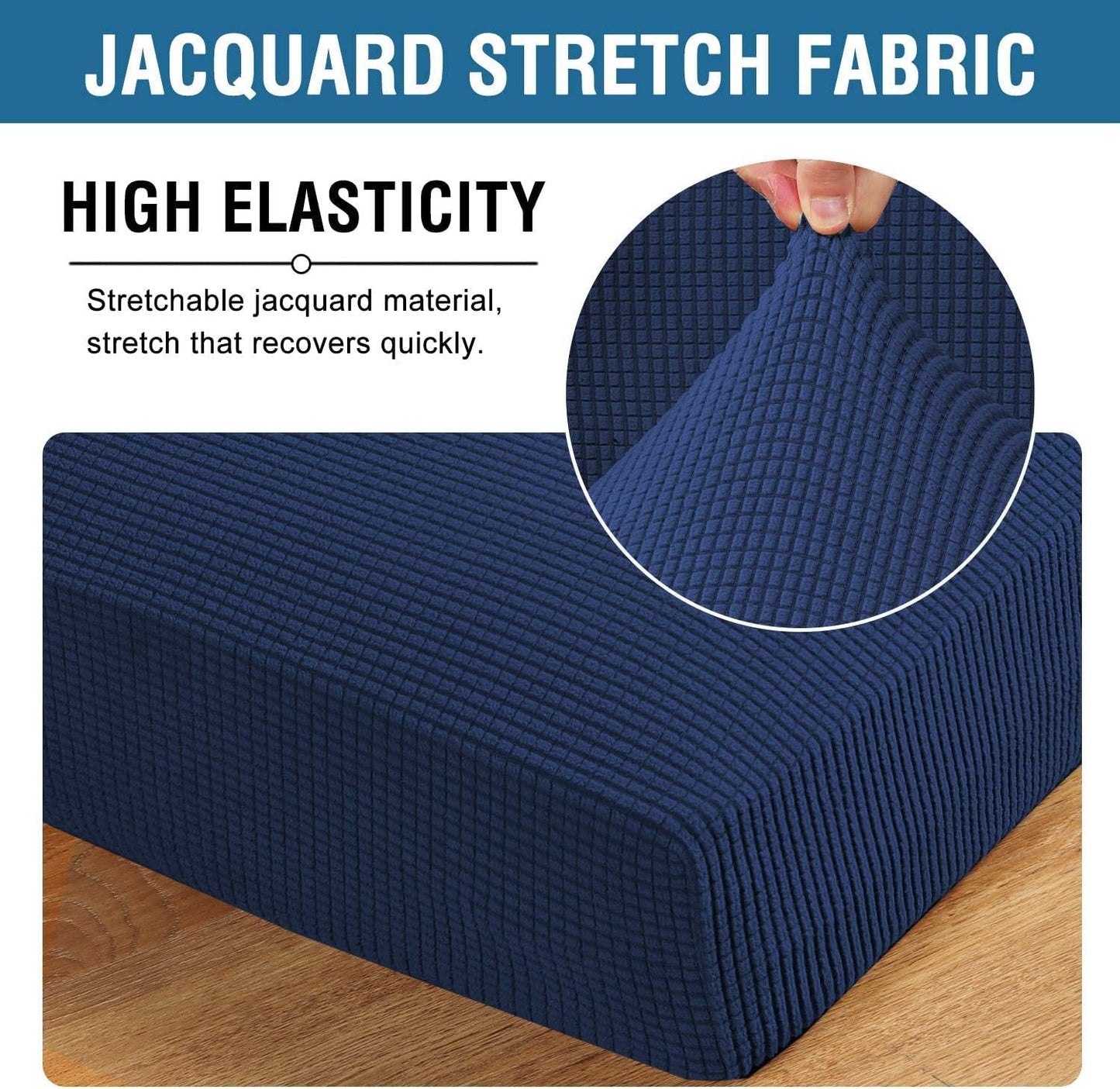 H.VERSAILTEX Super Stretch Individual Seat Cushion Covers Sofa Covers Couch Cushion Covers Slipcover Sets Thick Jacquard Textured Twill Fabric (1 Piece Chair Cushion Cover, Navy)