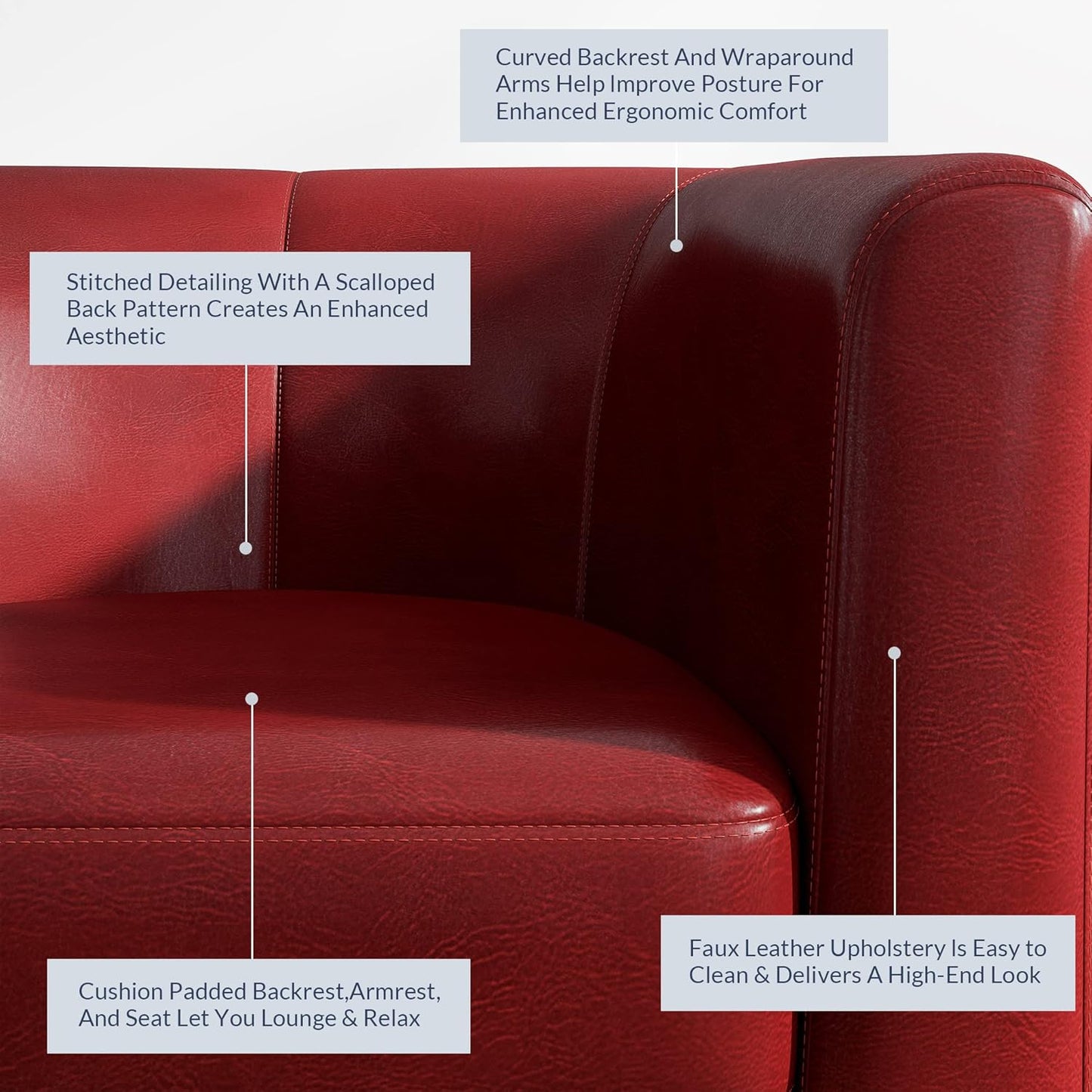 BELLEZE Accent Barrel Chair, Linen Round Chair Club Tub Sofa Corner Chair with Flared Legs and Cozy Soft Padding for Living Room Bedroom Waiting Room - Red