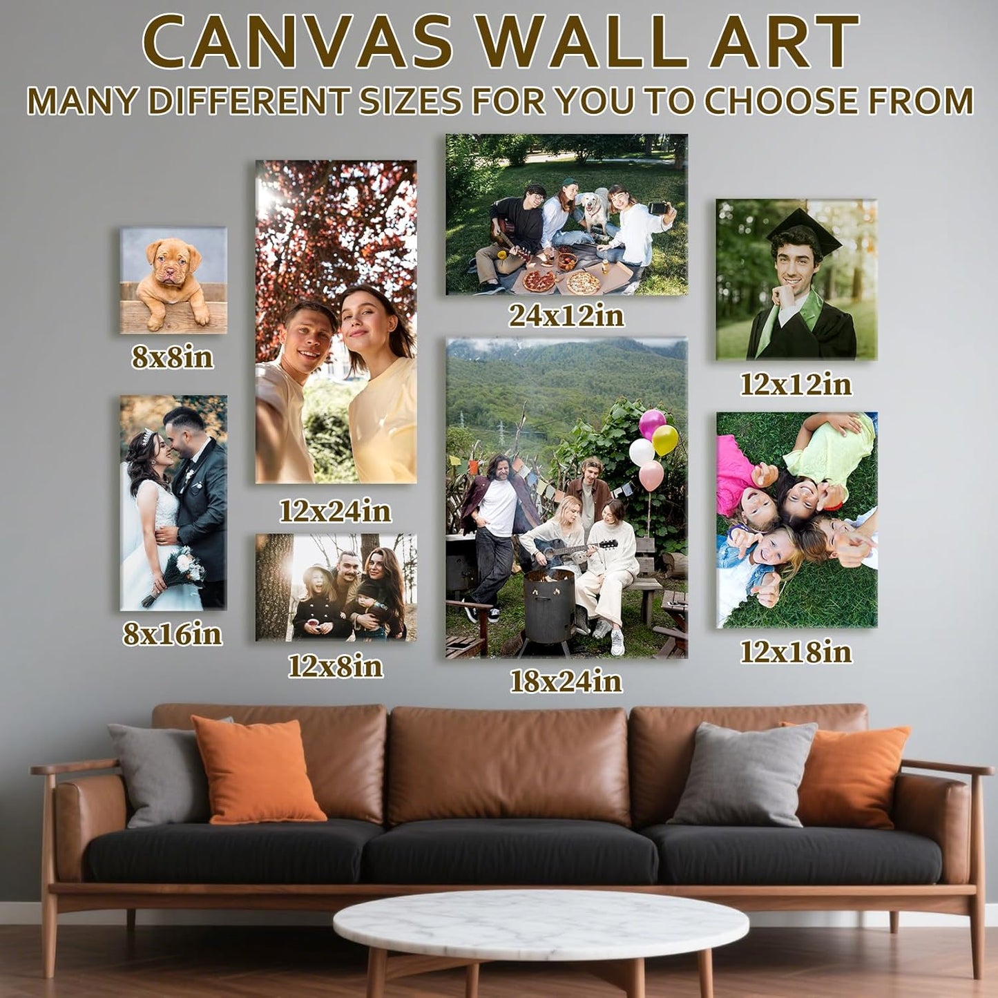 Custom Canvas Prints with Your Photos - Personalized Pictures Print, Customized Photo Gifts, Wall Art Poster Canvas Printing for Wedding, Family, Baby, Pets, Home Office Decor, Wrapped Frame 12x18