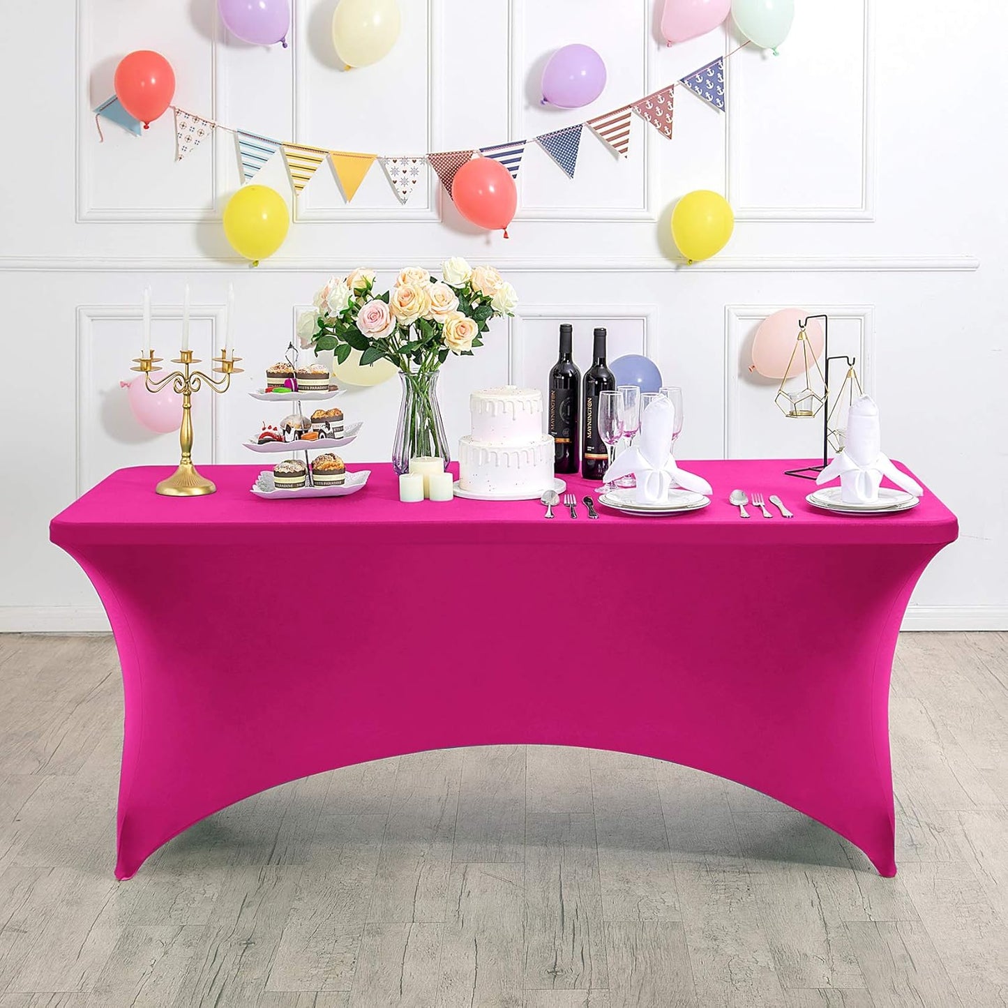 2Pack Spandex Table Cover for 6Ft or 4fT or 8ft Table Universal Fitted Stretch Tablecloth for Party, Banquet, Wedding and Events-Fuchsia