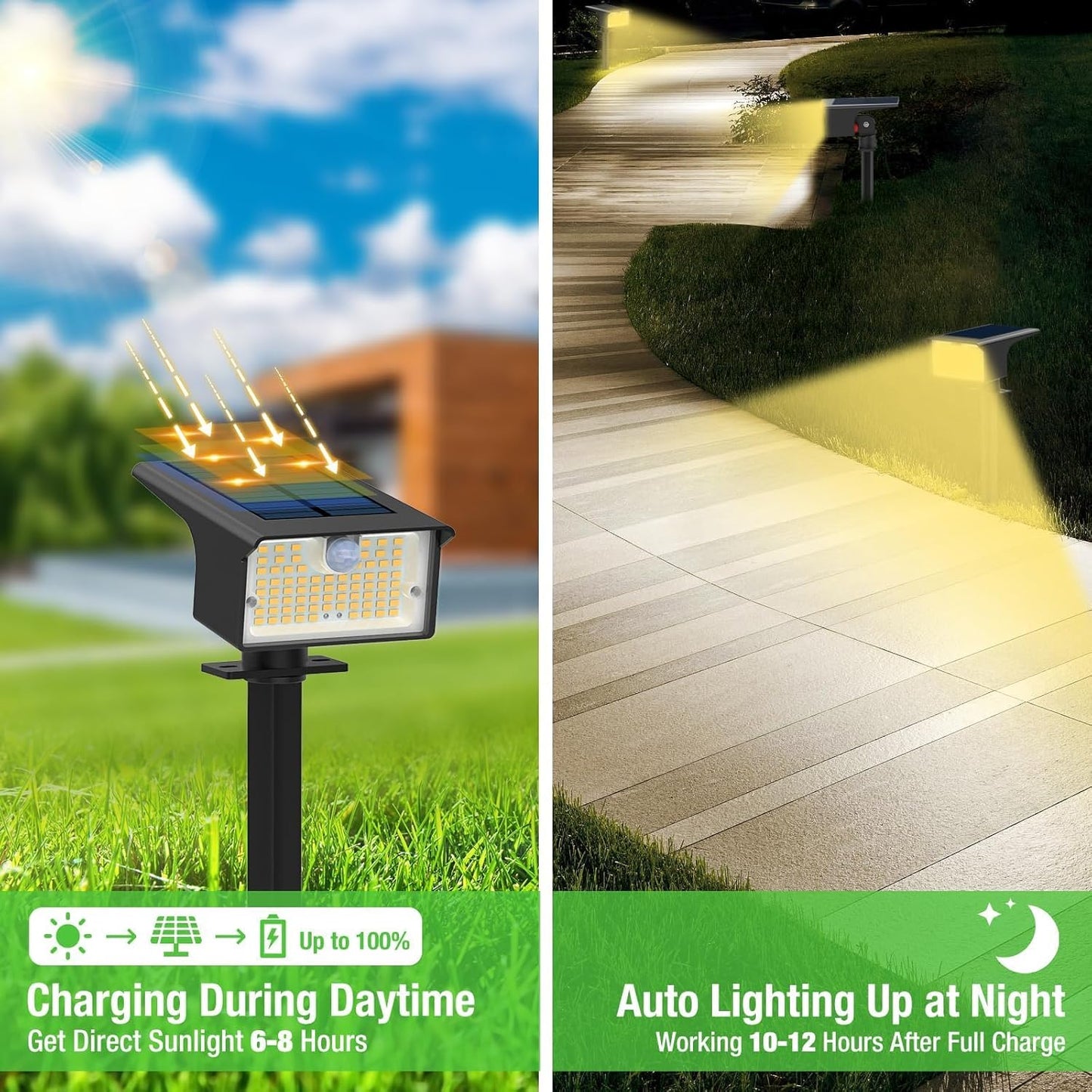 nipify Solar Spot Light, 6 Pack/62 LED, Motion Sensor, Warm White, Waterproof, for Outdoor Yard Pathway