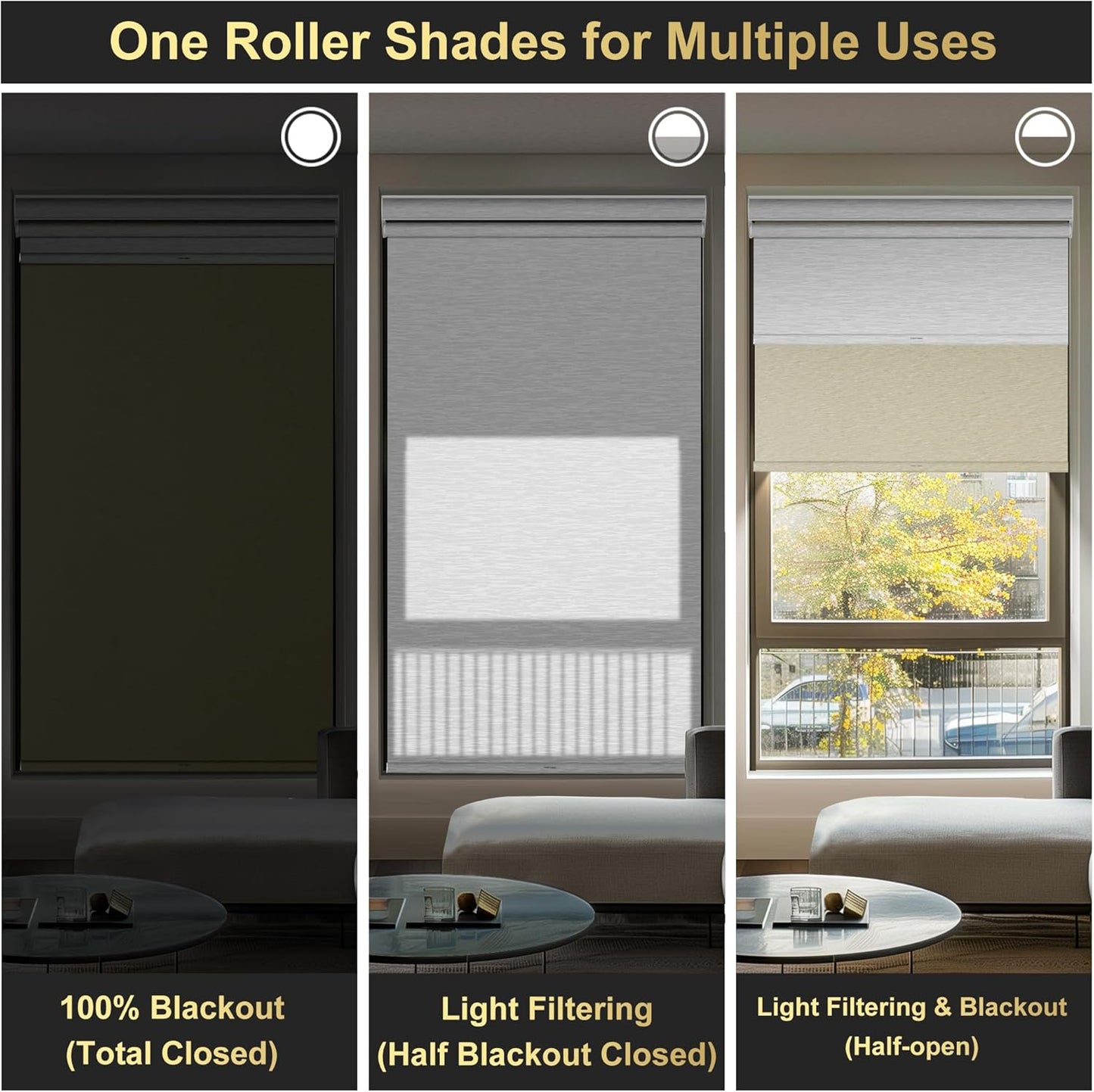BERISSA Cordless Dual Roller Shades with Cassette Valance, Double Window Shades - Blackout and Light Filtering, Day and Night for Home Office Door. Beige and White. 63 W x 72" H